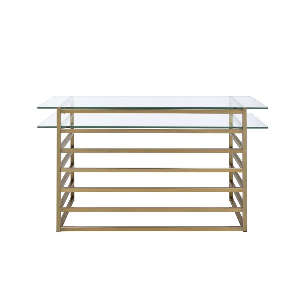 Shona - Writing Desk - Clear Glass Top & Antique Gold, gold, view 3