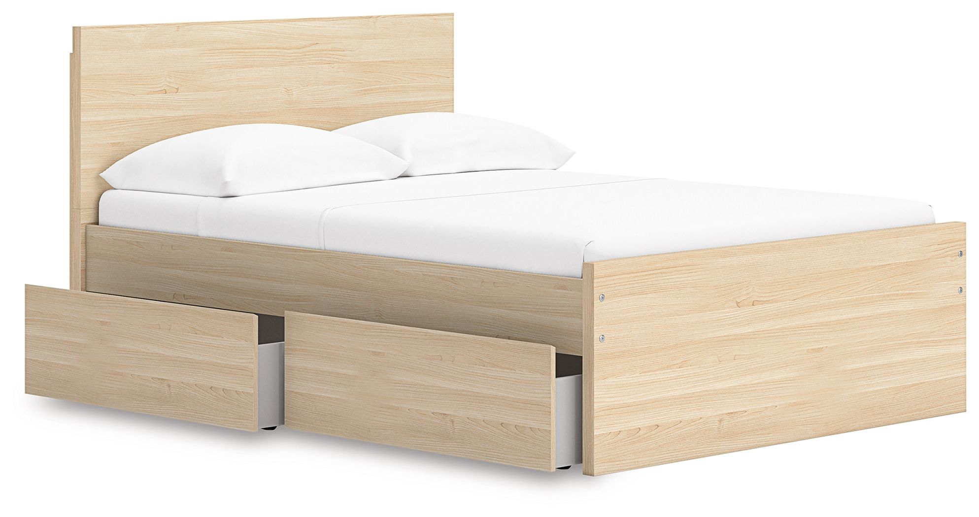 Onita - Full Panel Platform Bed With 1 Side Storage - Natural