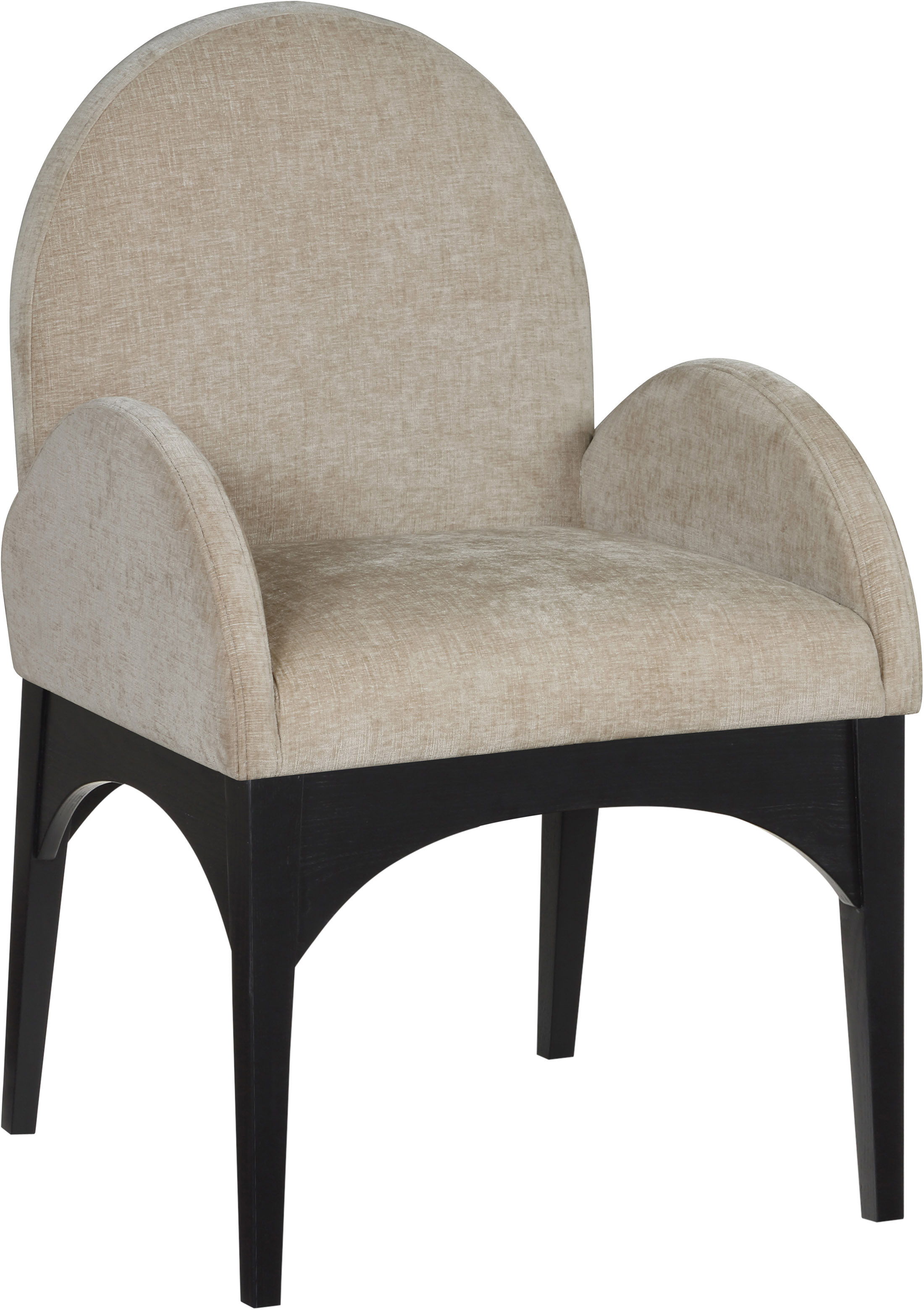 Waldorf - Chenille Dining Arm Chair With Black Legs - Beige