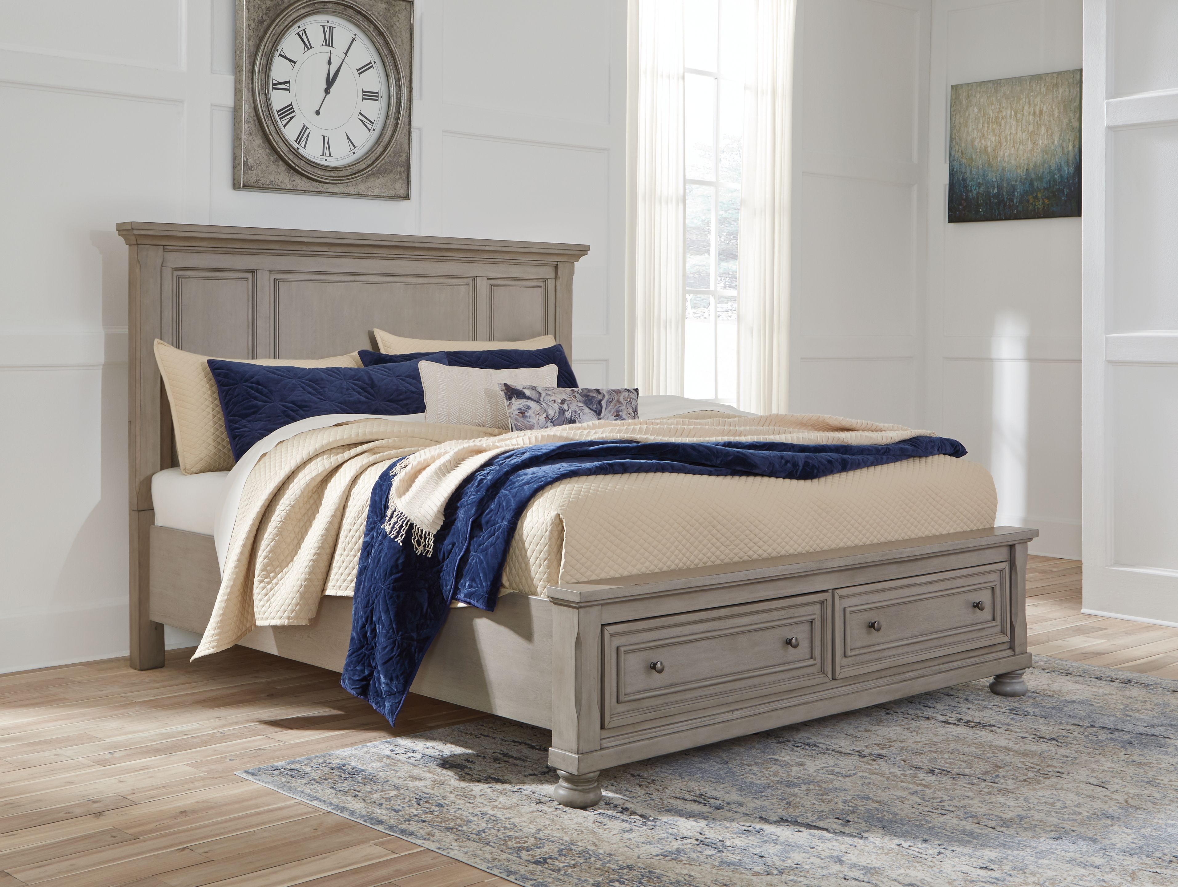 Lettner - California King Panel Storage Bed - Light Gray