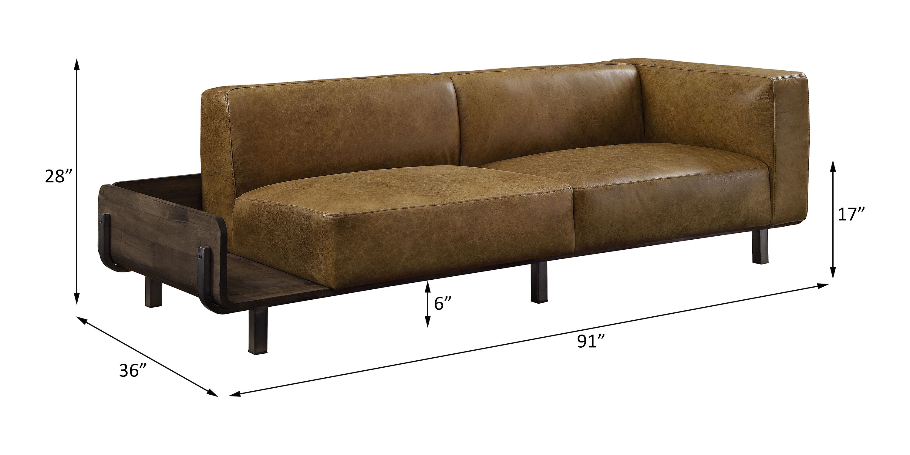 Blanca - Sofa - Chestnut Top Grain Leather & Rustic Oak, light brown, view 6