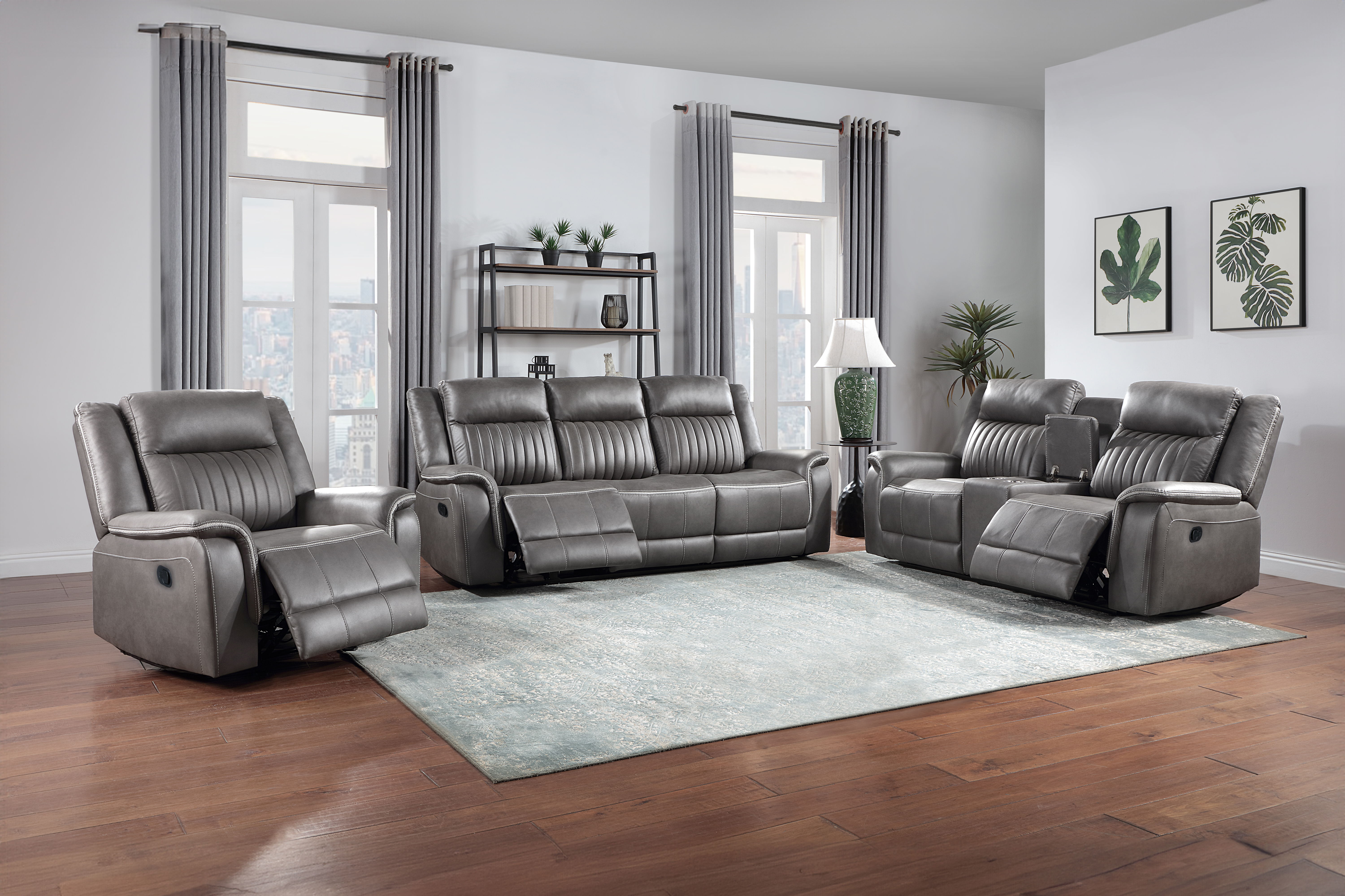 Enzo - 3 Piece Manual Sofa & Loveseat & Recliner - Gray