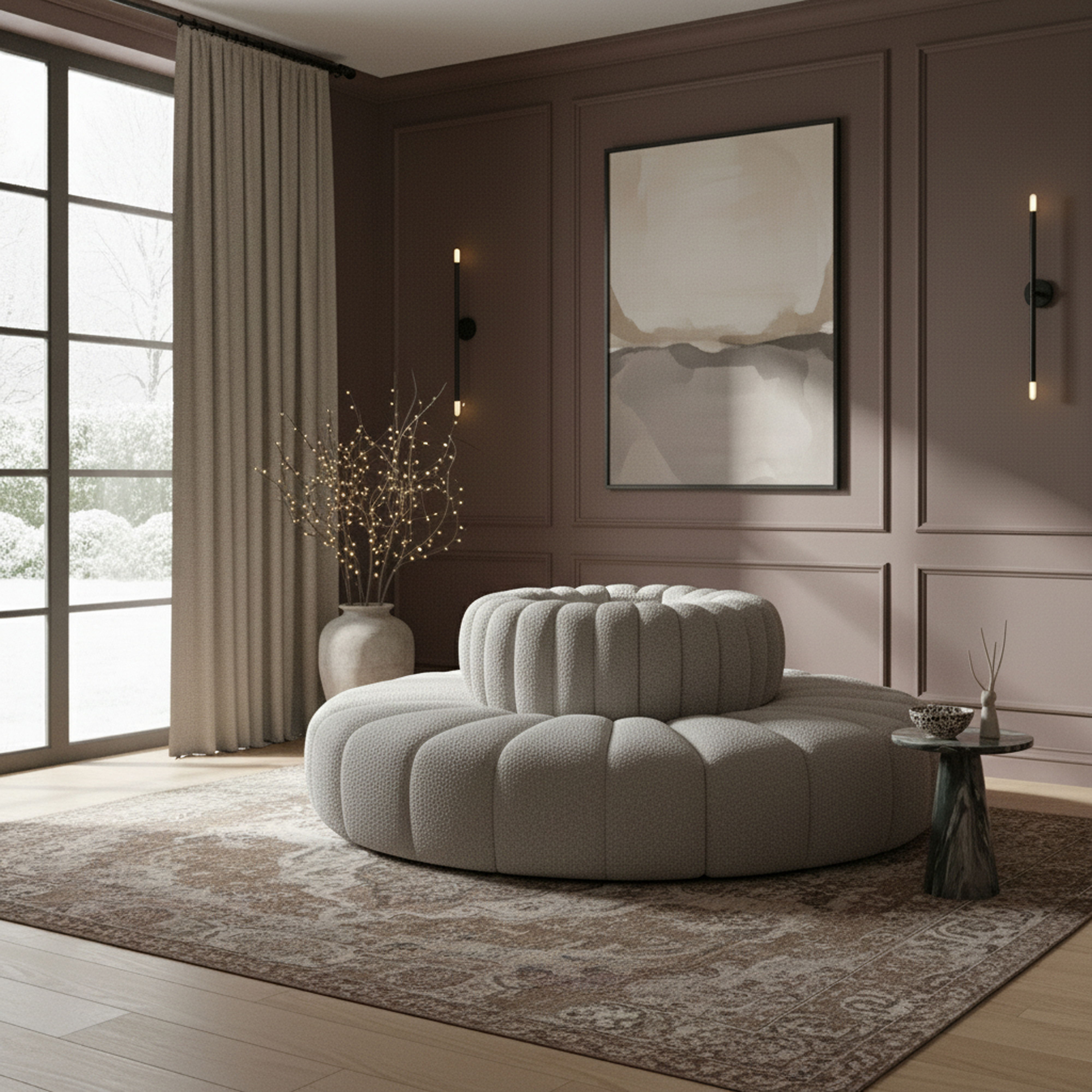Arc - Boucle Fabric 8 Piece Round Modular Sofa - Gray