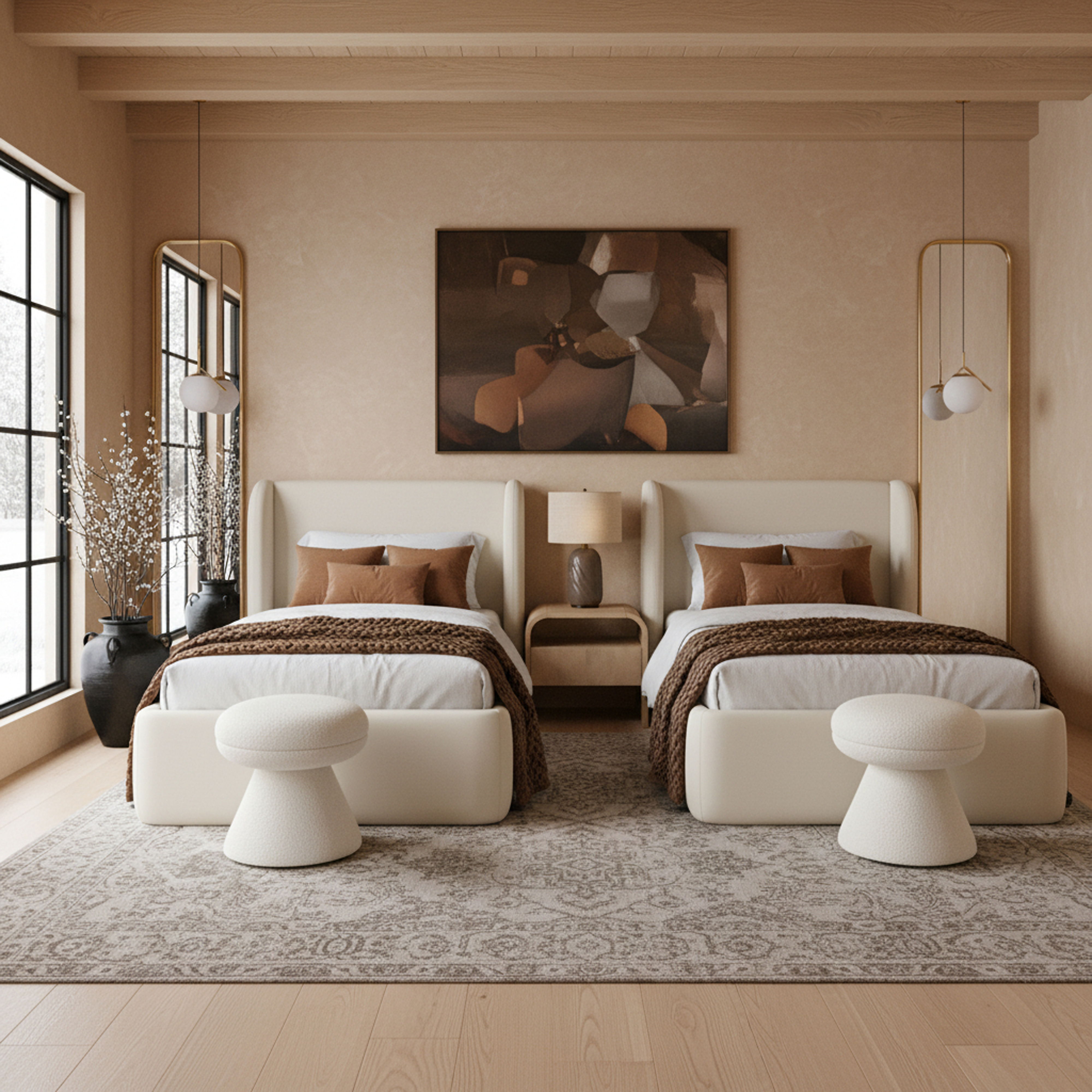 Warby - Vegan Leather Upholstered Twin Bed - Cream