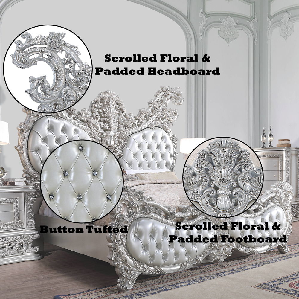 Valkyrie - Eastern King Bed - Synthetic Leather & Antique Platinum, silver, view 7