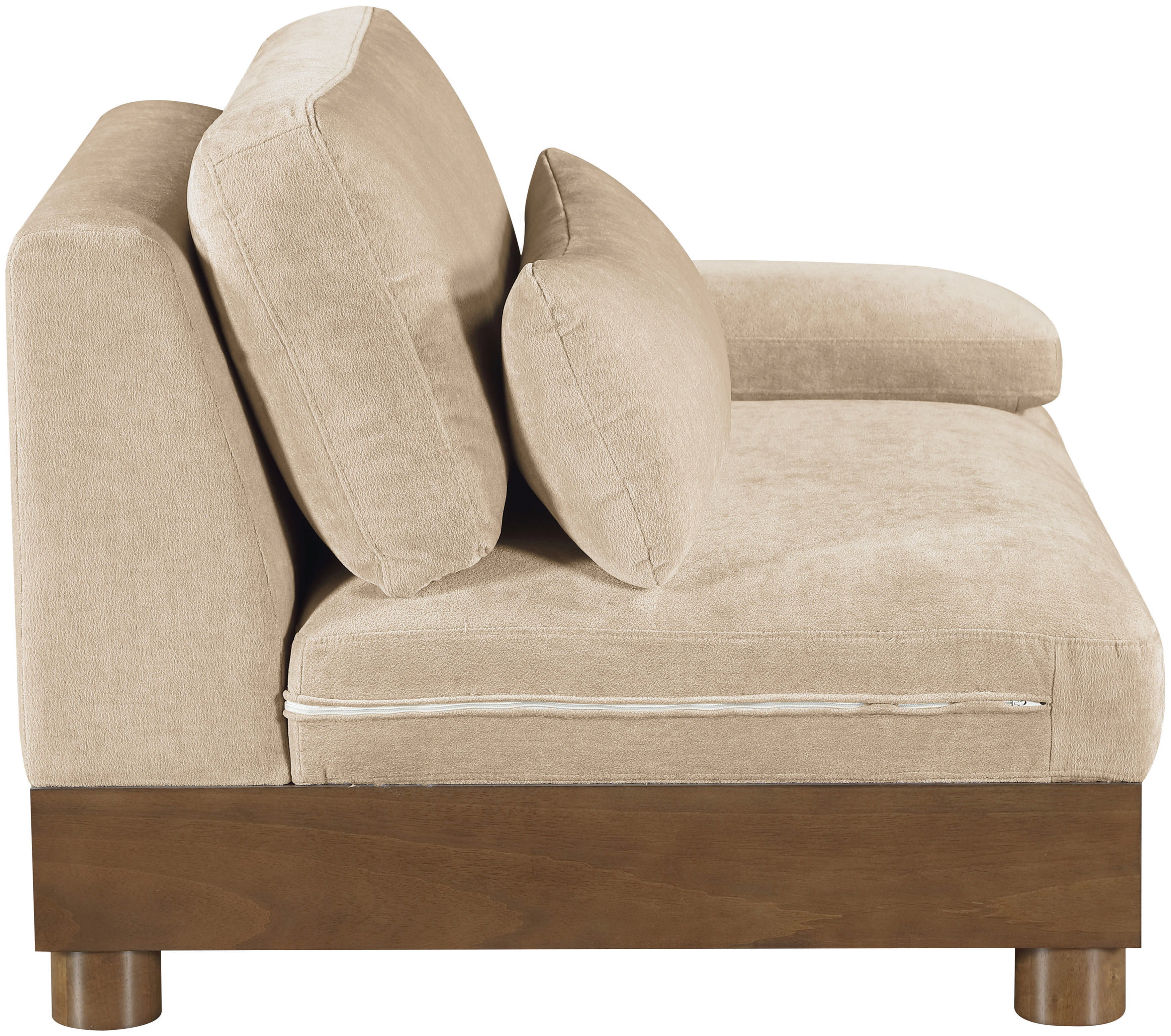 Turin - Chenille Fabric Upholstered Modular Right Arm Chair - Beige / Brown Walnut