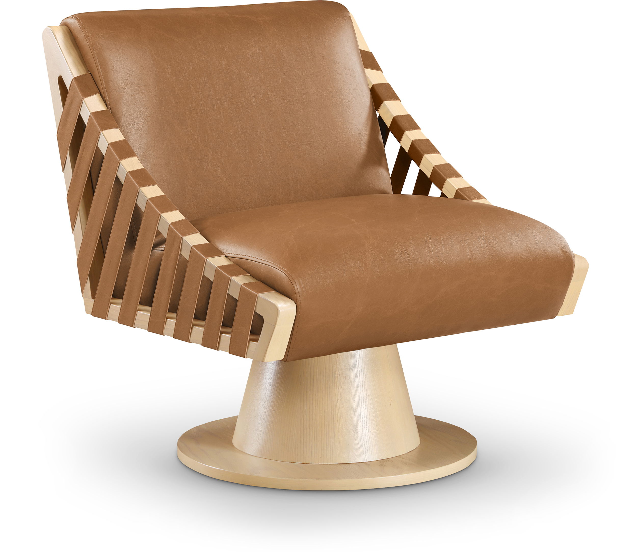 Millwin - Swivel Accent Chair With Natural Base - Cognac