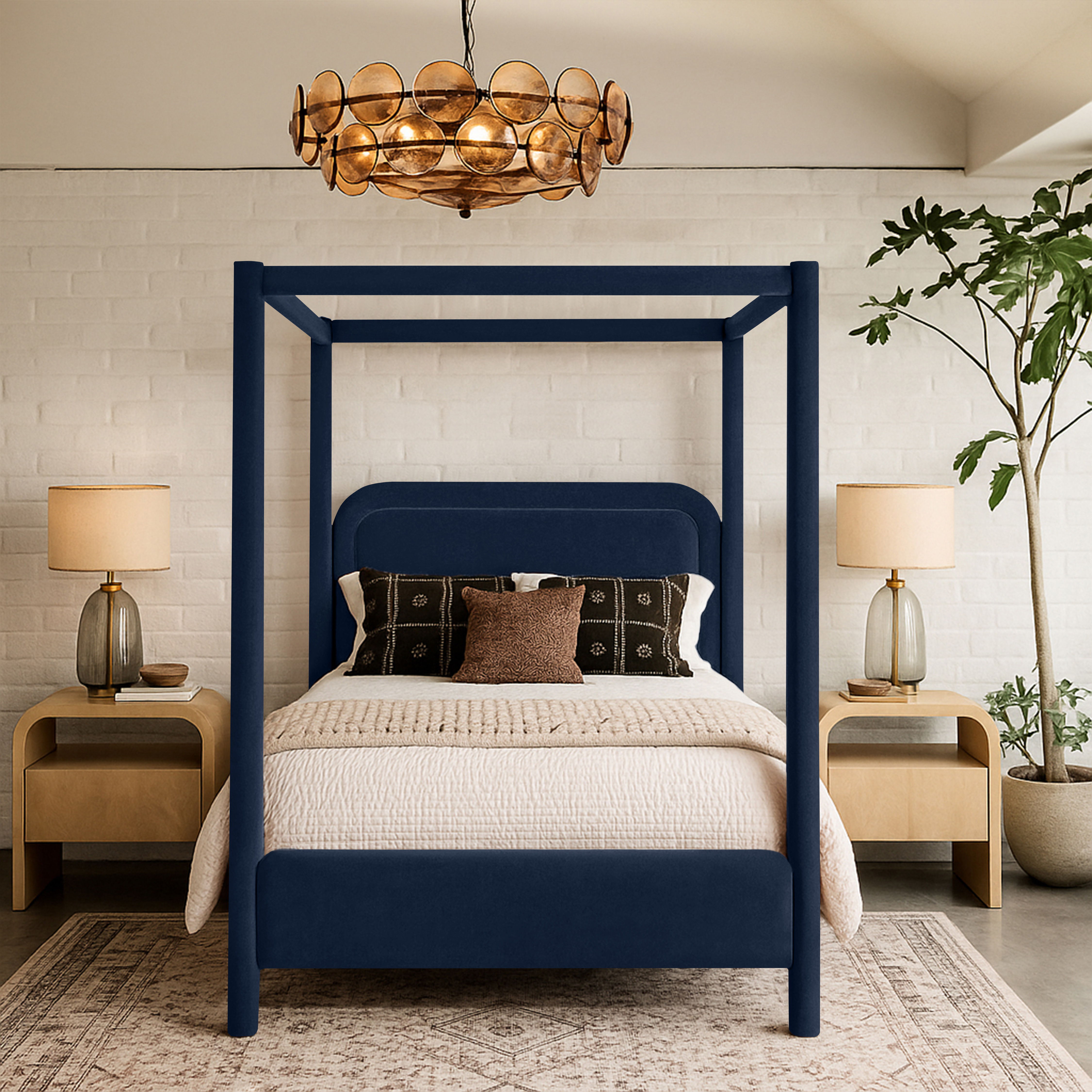 Salina - Velvet Upholstered Queen Bed - Navy