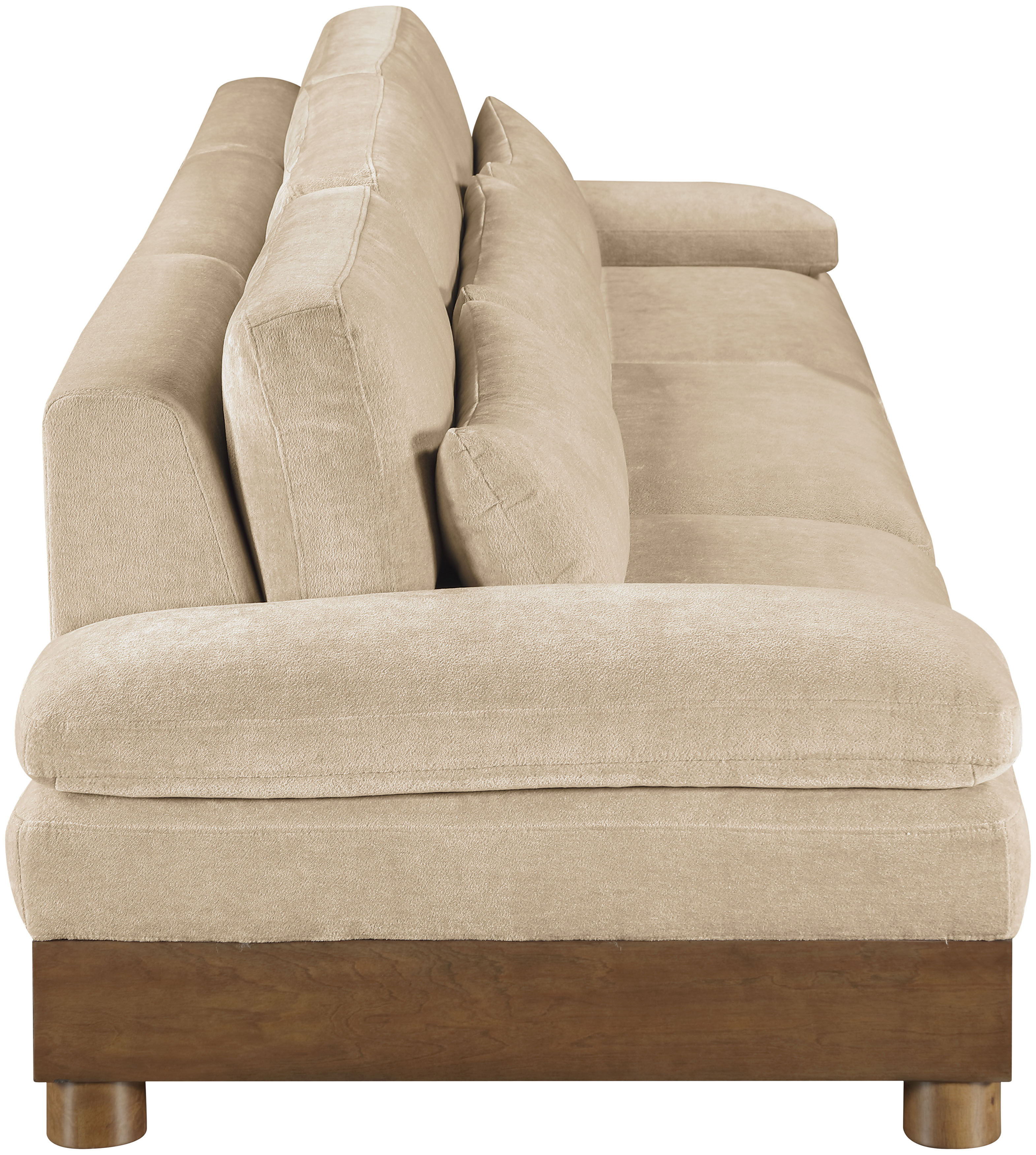 Turin - 135.5" Chenille Fabric Upholstered 3 Piece Modular Sofa - Beige / Brown Walnut