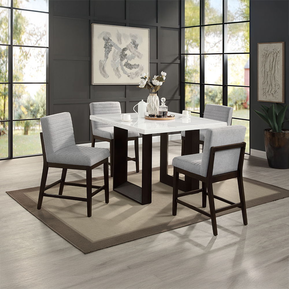Edwyn - Counter Height Table - White Natural Marble Top & Espresso, dark brown, view 5