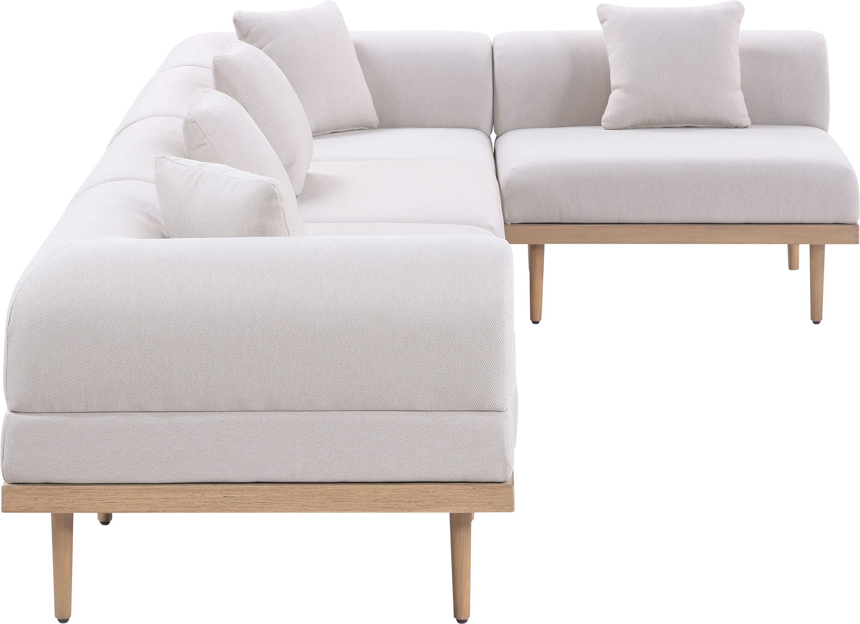 Laguna - 5 Piece Resilient Water Resistant Fabric 142" Upholstered Outdoor Patio Modular Sectional - Beige