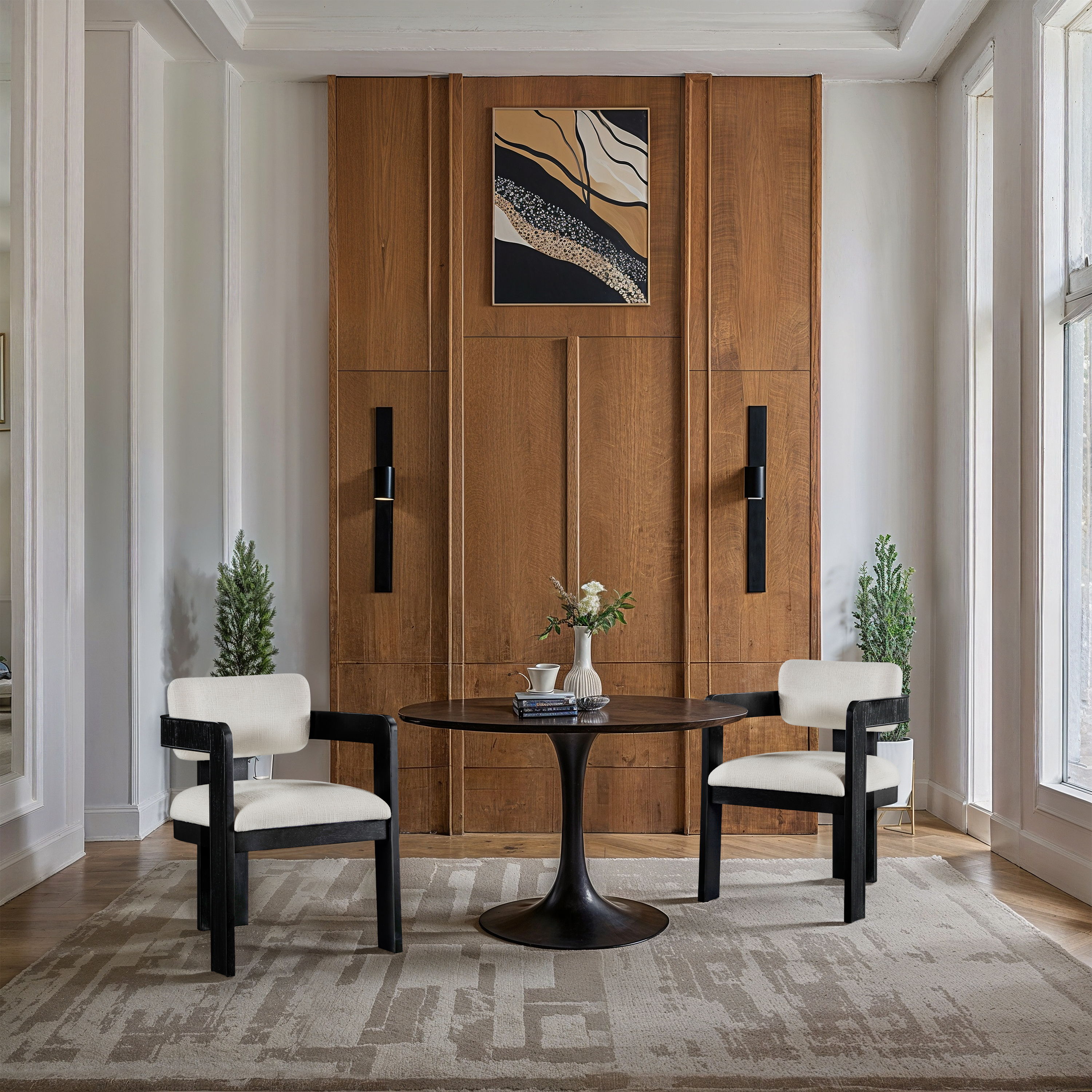 Sacha - Linen Dining Chair With Black Base (Set of 2) - Cream