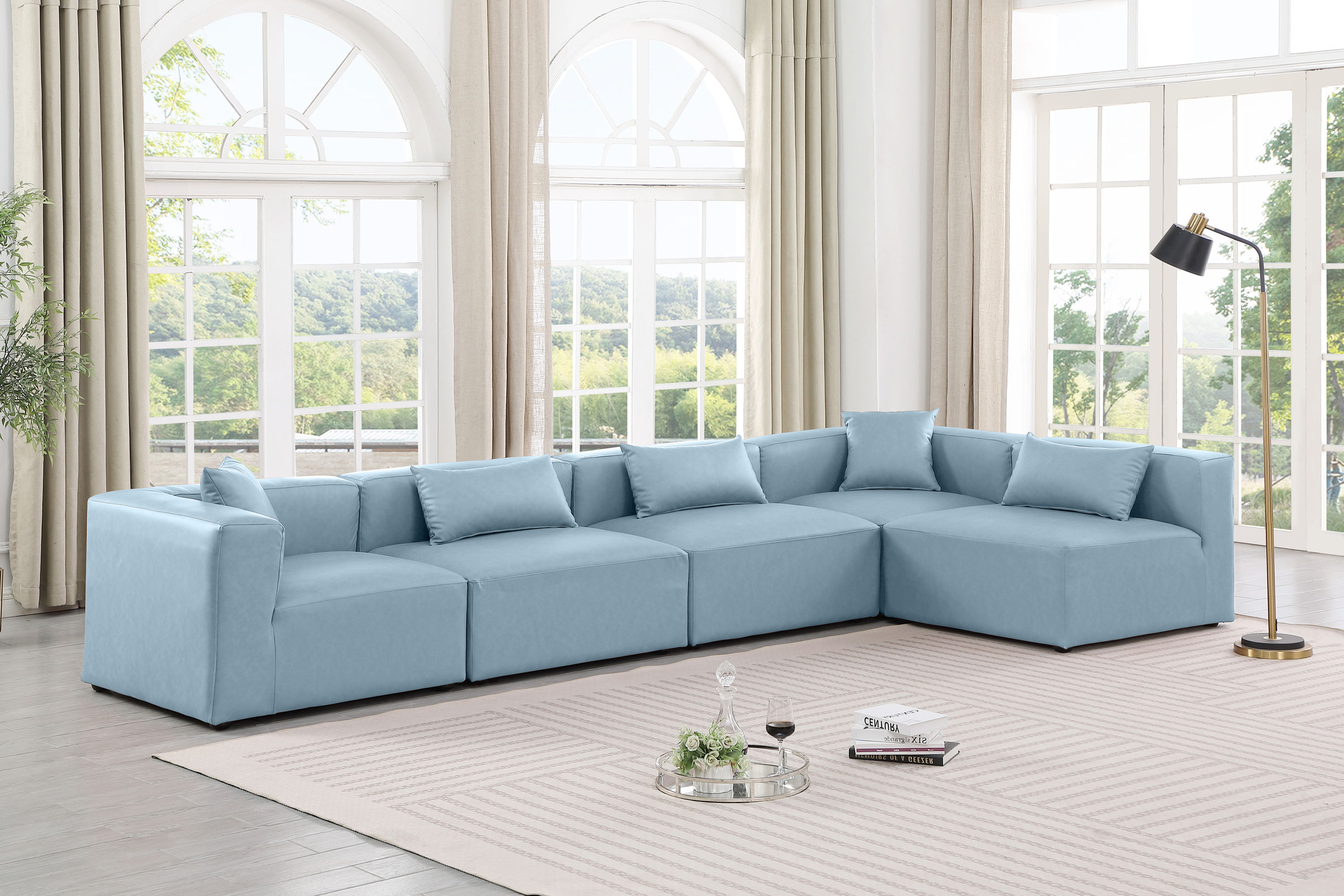 Cube - 5 Piece Modular Sectional - Light Blue