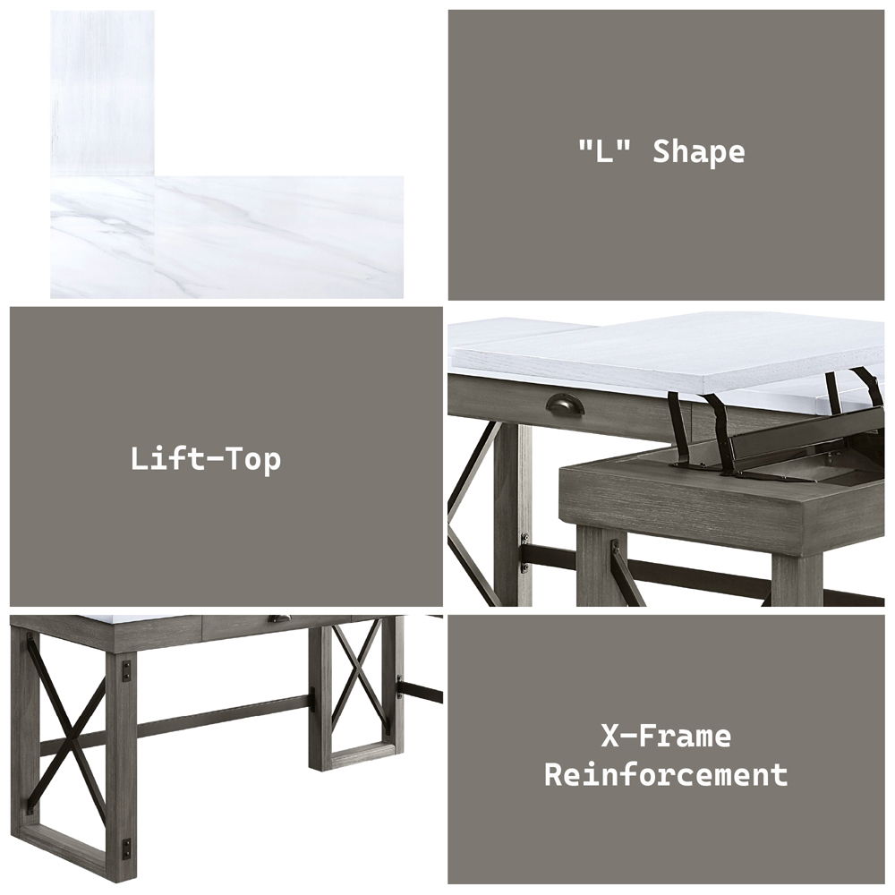 Talmar - Writing Desk With Lift Top - Marble Top & Weathered Gray, dark gray, view 7
