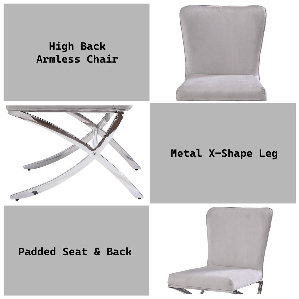 Daire - Side Chair (Set of 2) - Light Gray Velvet & Chrome, light gray, view 8