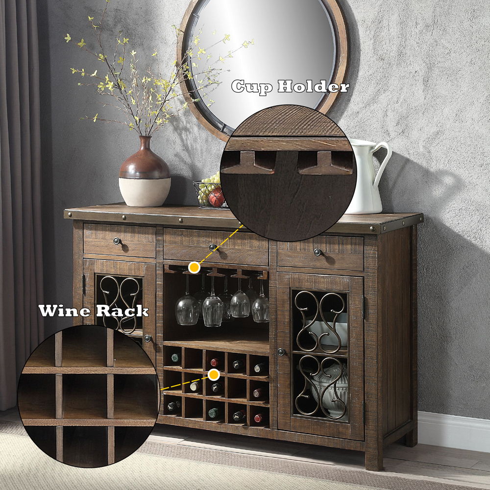 Raphaela - Server With Cup Holder & Wine Rack - Weathered Cherry, dark brown, view 4