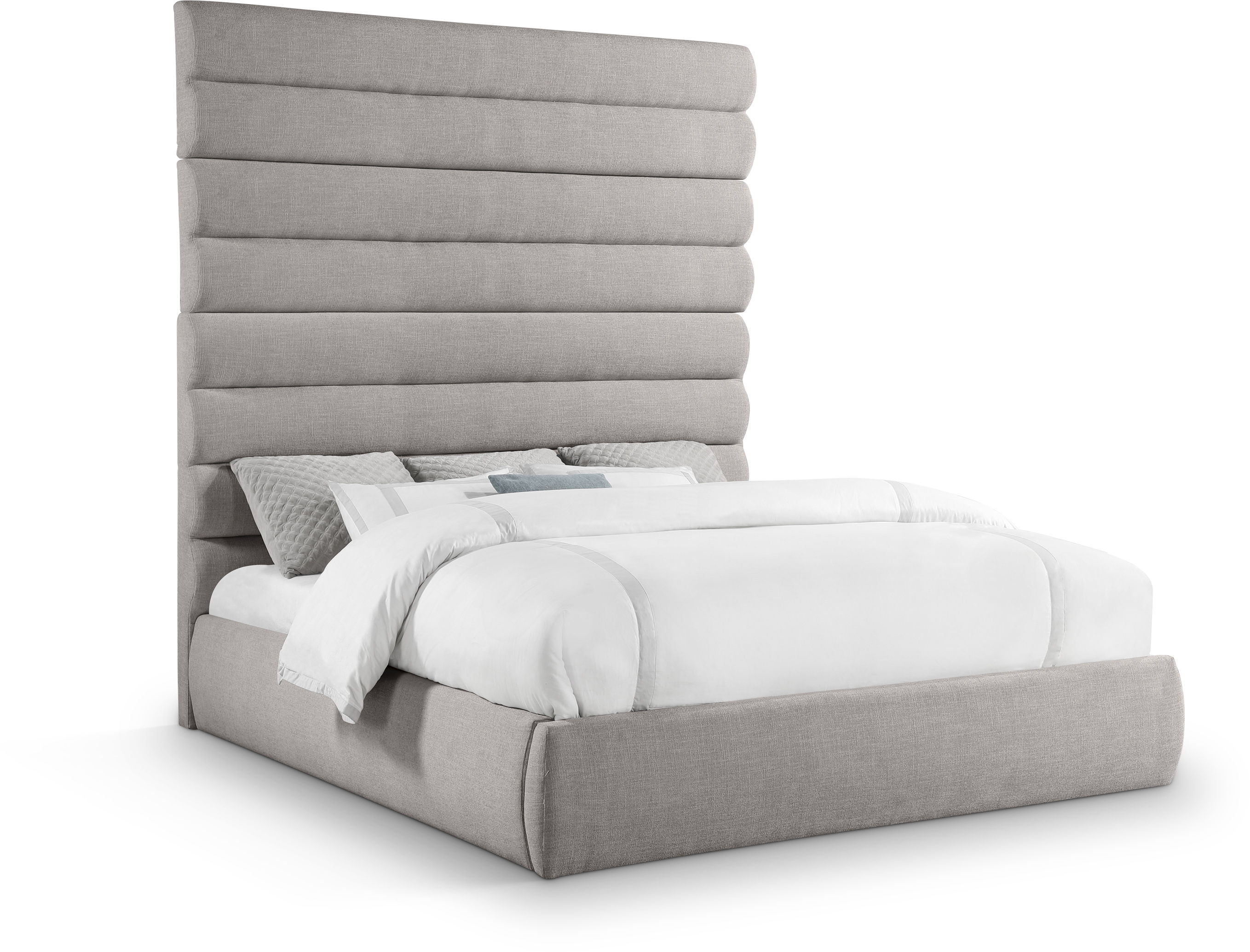 Adam - Linen Fabric King Bed With 89" Headboard - Taupe