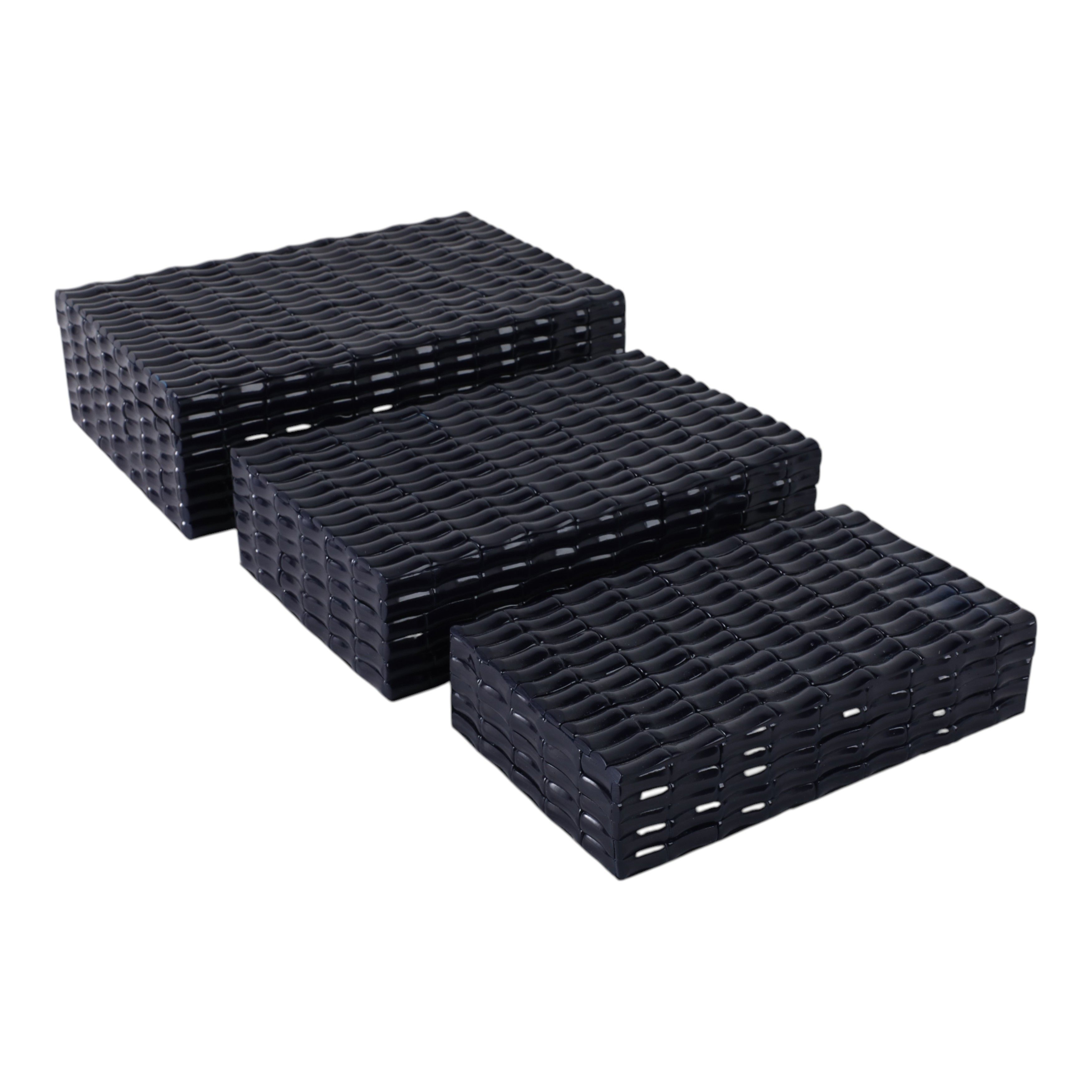 10\" / 11\" / 12\" Faux Bamboo Piece Boxes (Set of 3) - Navy