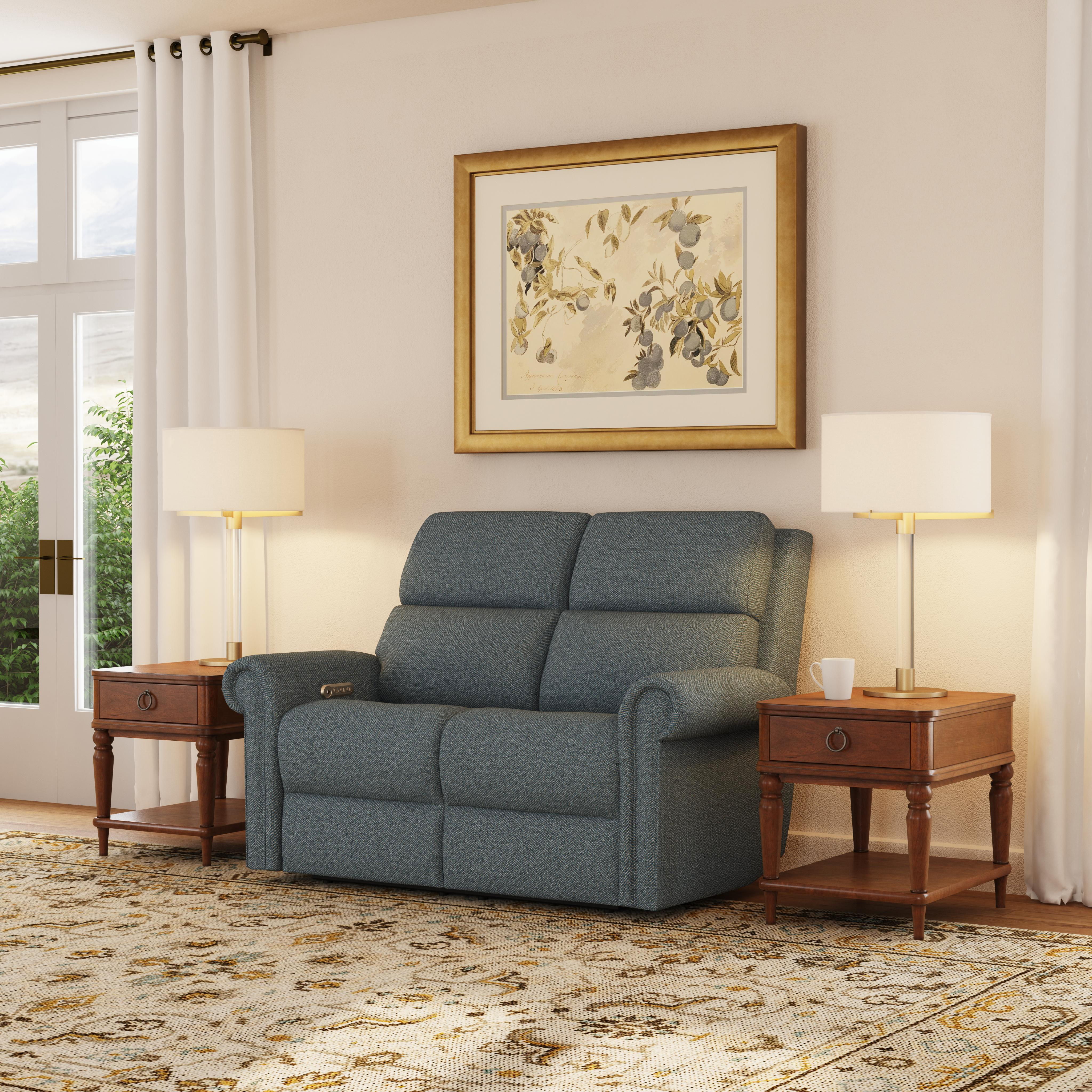 Bernard - Power Reclining Loveseat With Power Headrest & Lumbar, Nailhead Trim, blue