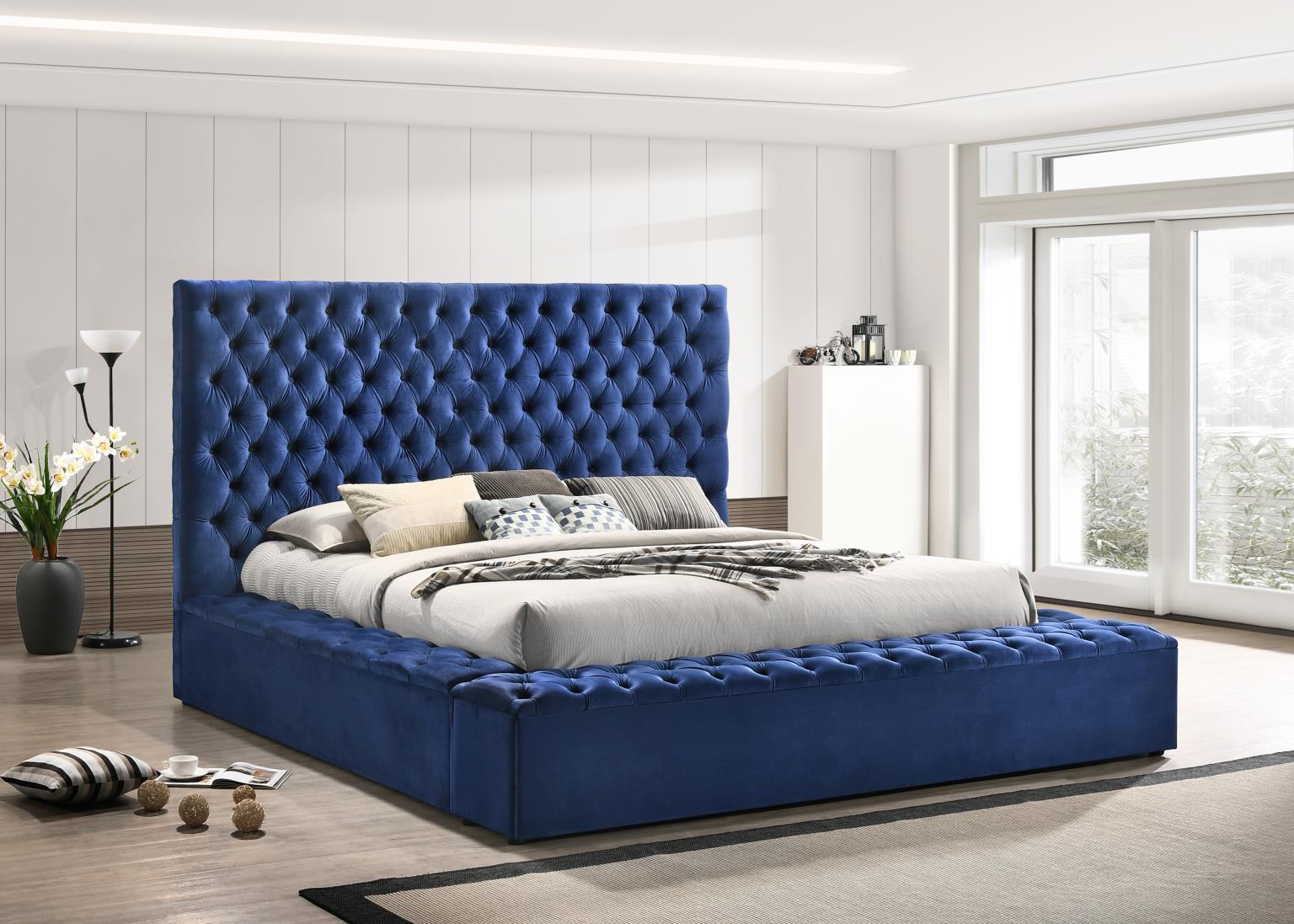 B564 - Velvet Queen Bed - Blue