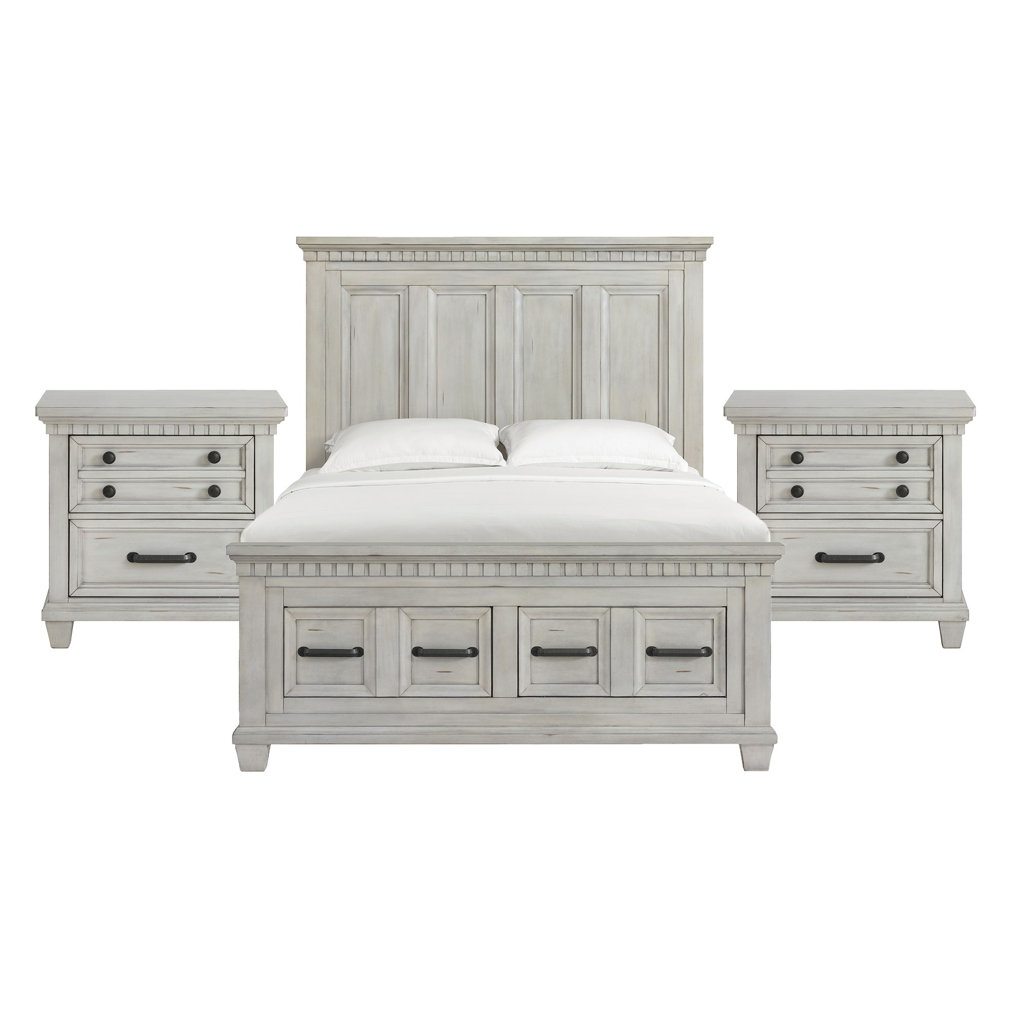 McCoy - Queen Storage 3 Piece Bedroom Set With 2 Nightstands - Antique White
