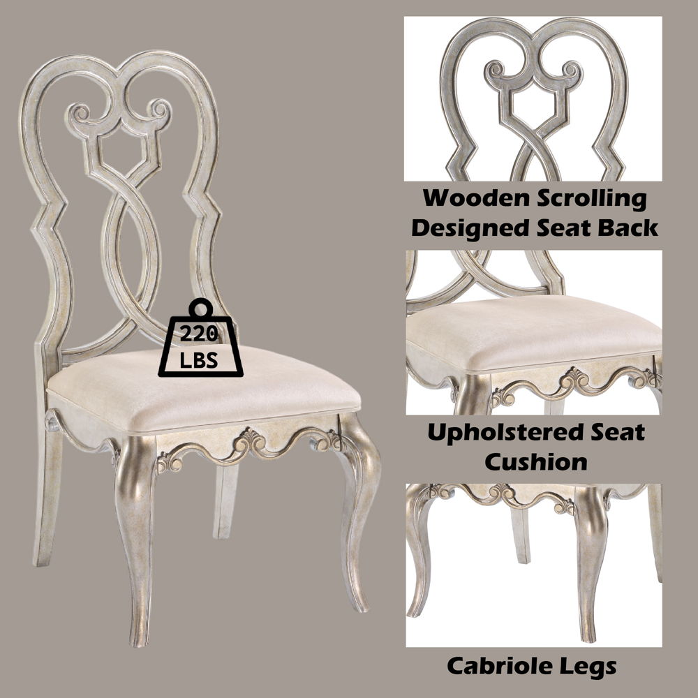 Esteban - Side Chair (Set of 2) - Ivory Velvet & Antique Champagne, beige, view 5
