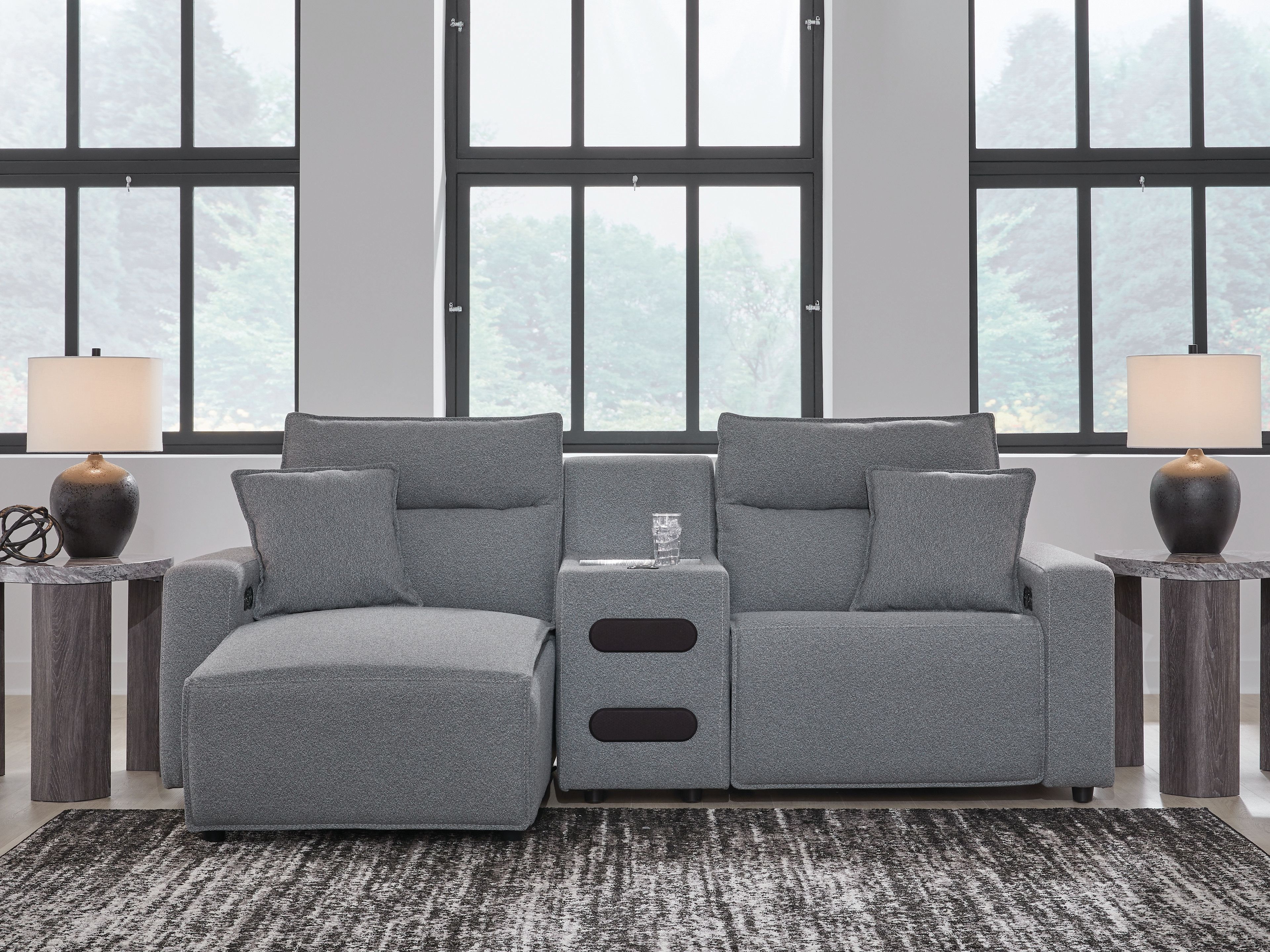 Ashley Furniture Modmax II - 3-Piece Power Reclining Sectional With LAF Press Back Power Chaise And Audio Console - Salt And Pepper - Image 6