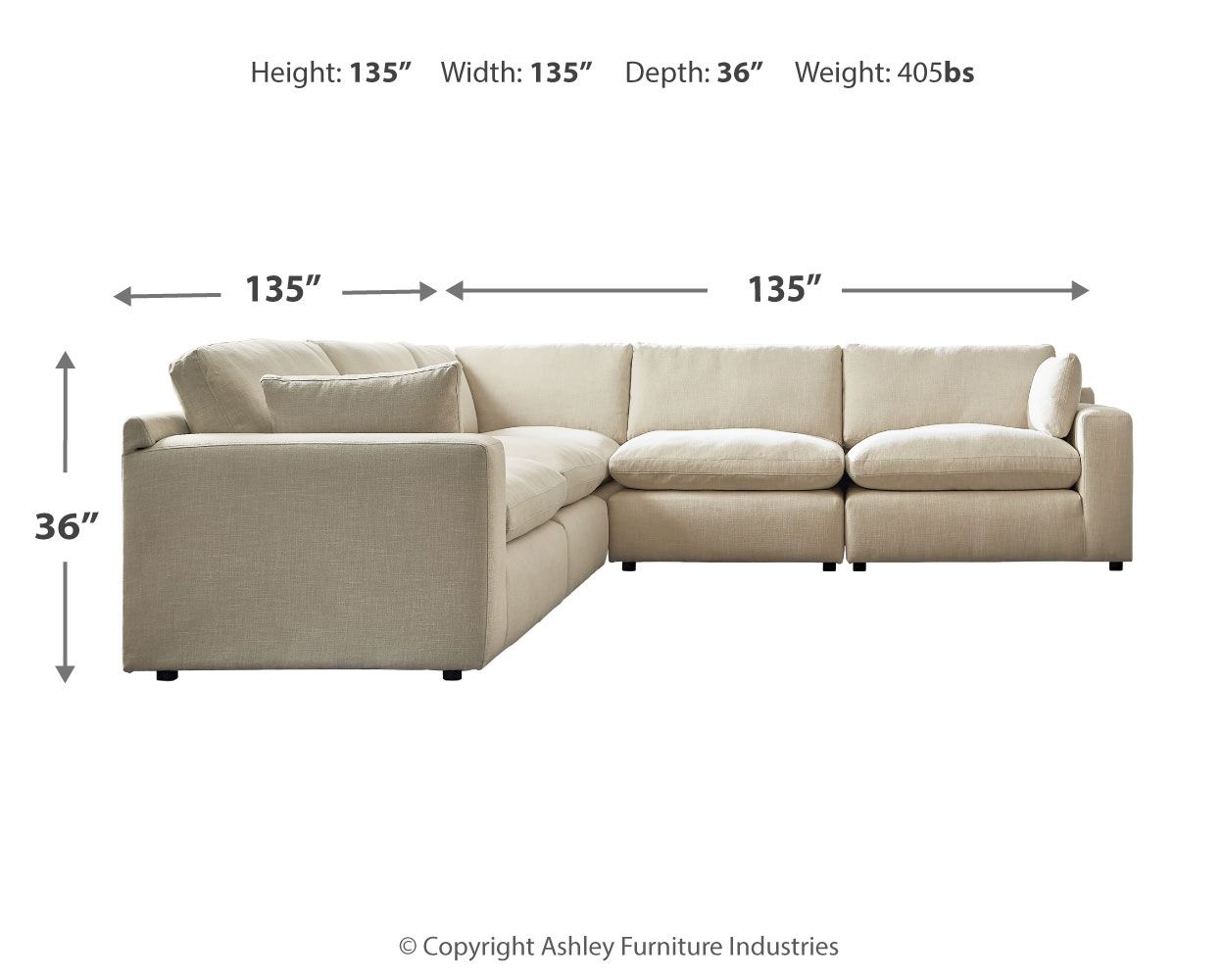 Ashley Furniture Elyza - Corner Chairs 5 Pc Sectional - Linen - Image 5