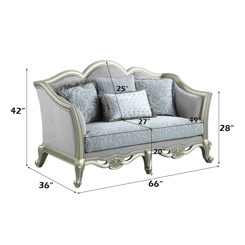 Qunsia - Loveseat With 4 Pillows - Light Gray Linen & Champagne, light gray, view 3