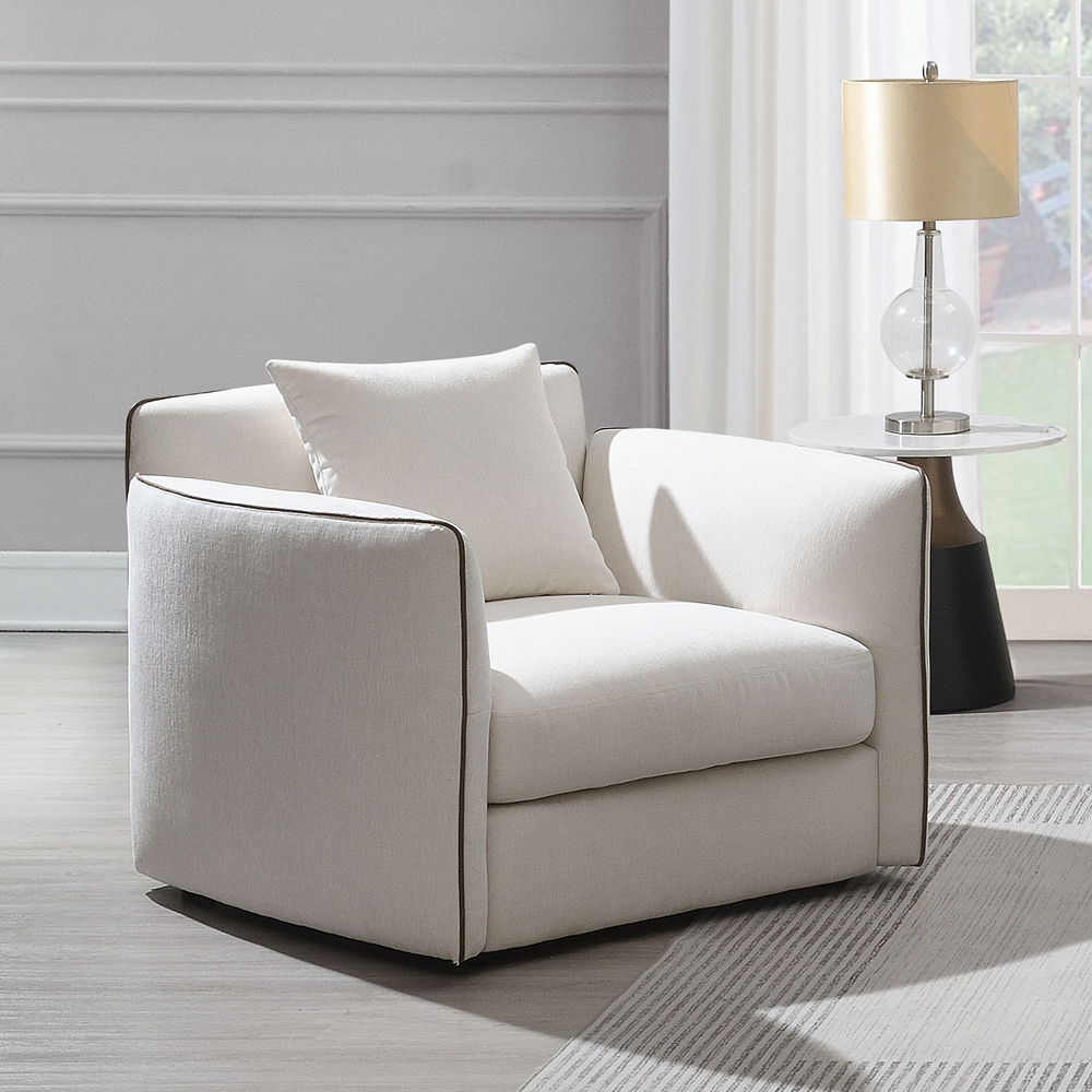 Yolanda - Chair With Pillow - Beige Chenille, beige
