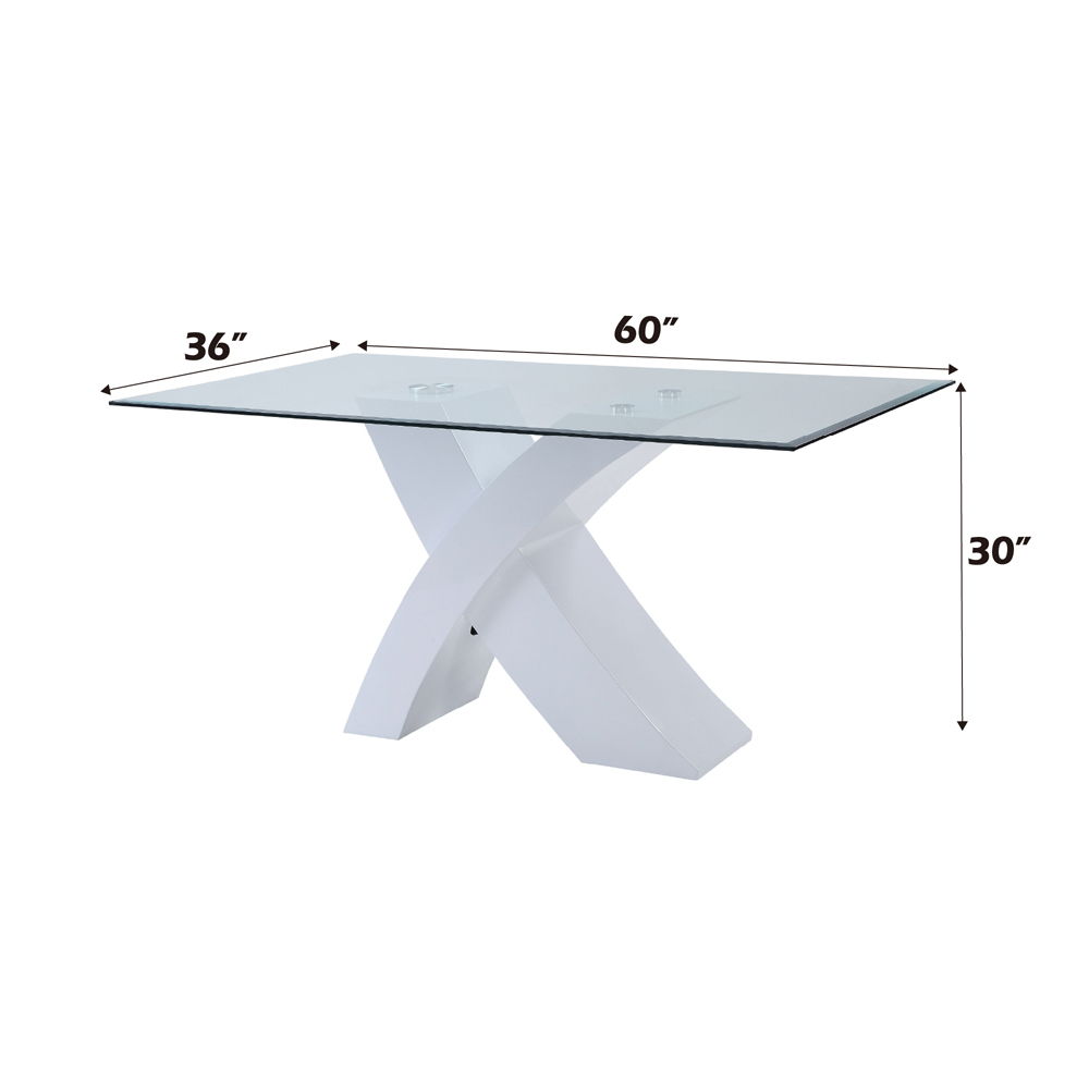 Pervis - Dining Table - Clear Glass Top & White High Gloss, white, view 5