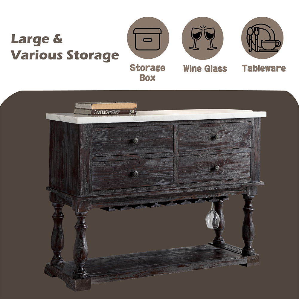 Gerardo - Server - White Marble Top & Weathered Espresso, white, view 2