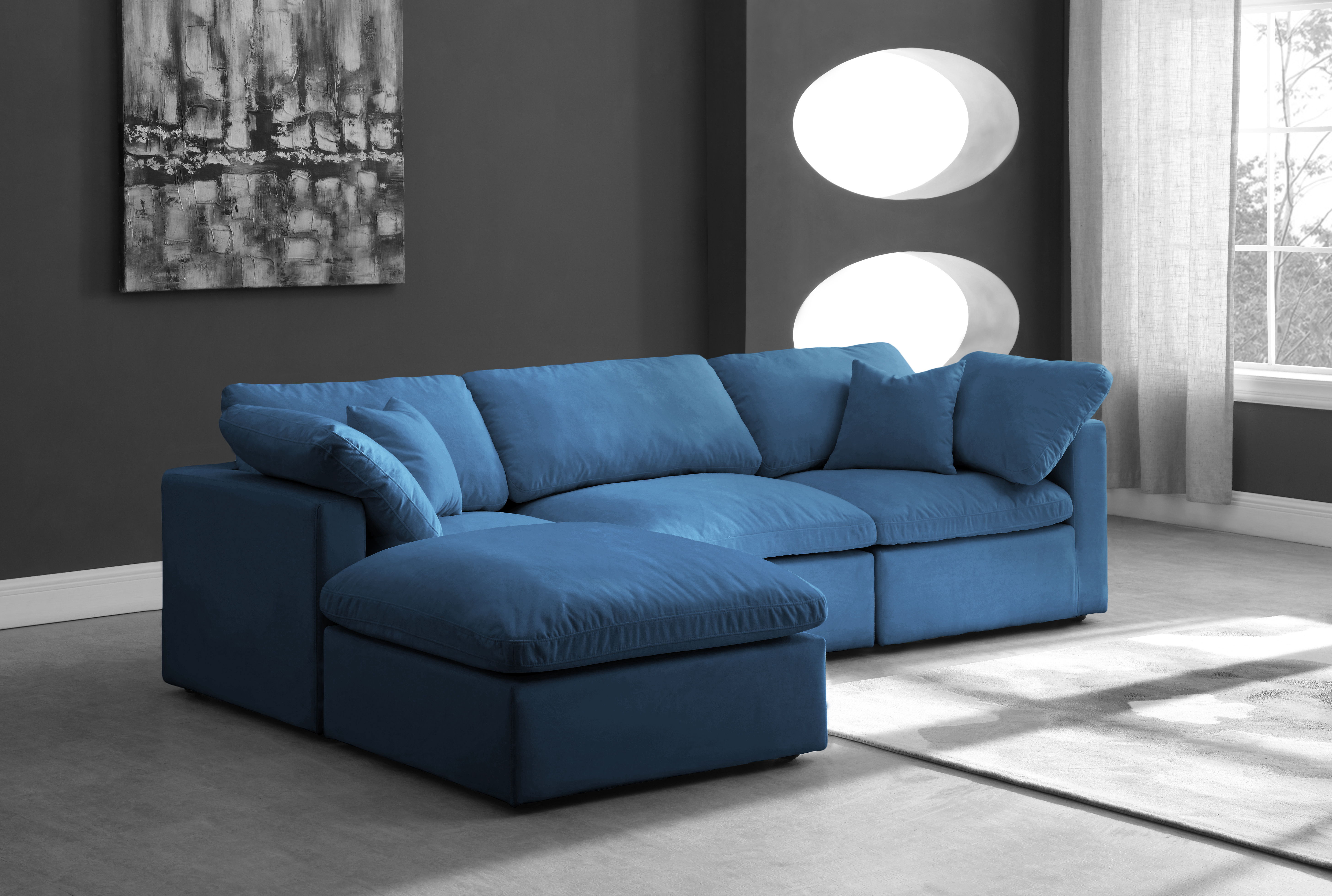 Plush - 4 Piece Modular Sectional With Chaise - Navy