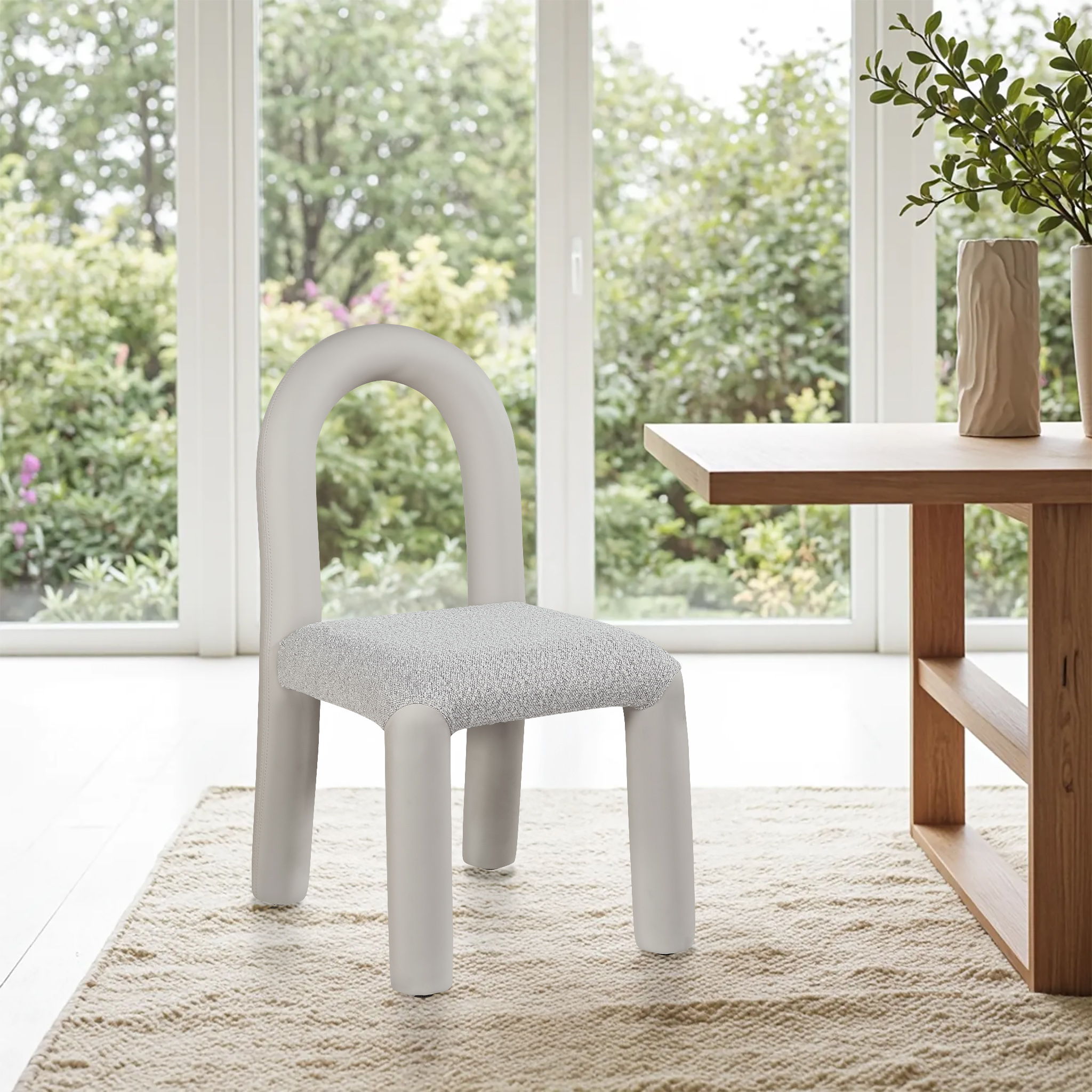 Amari - Vegan Leather and Boucle Fabric Dining Chair (Set of 2) - Taupe