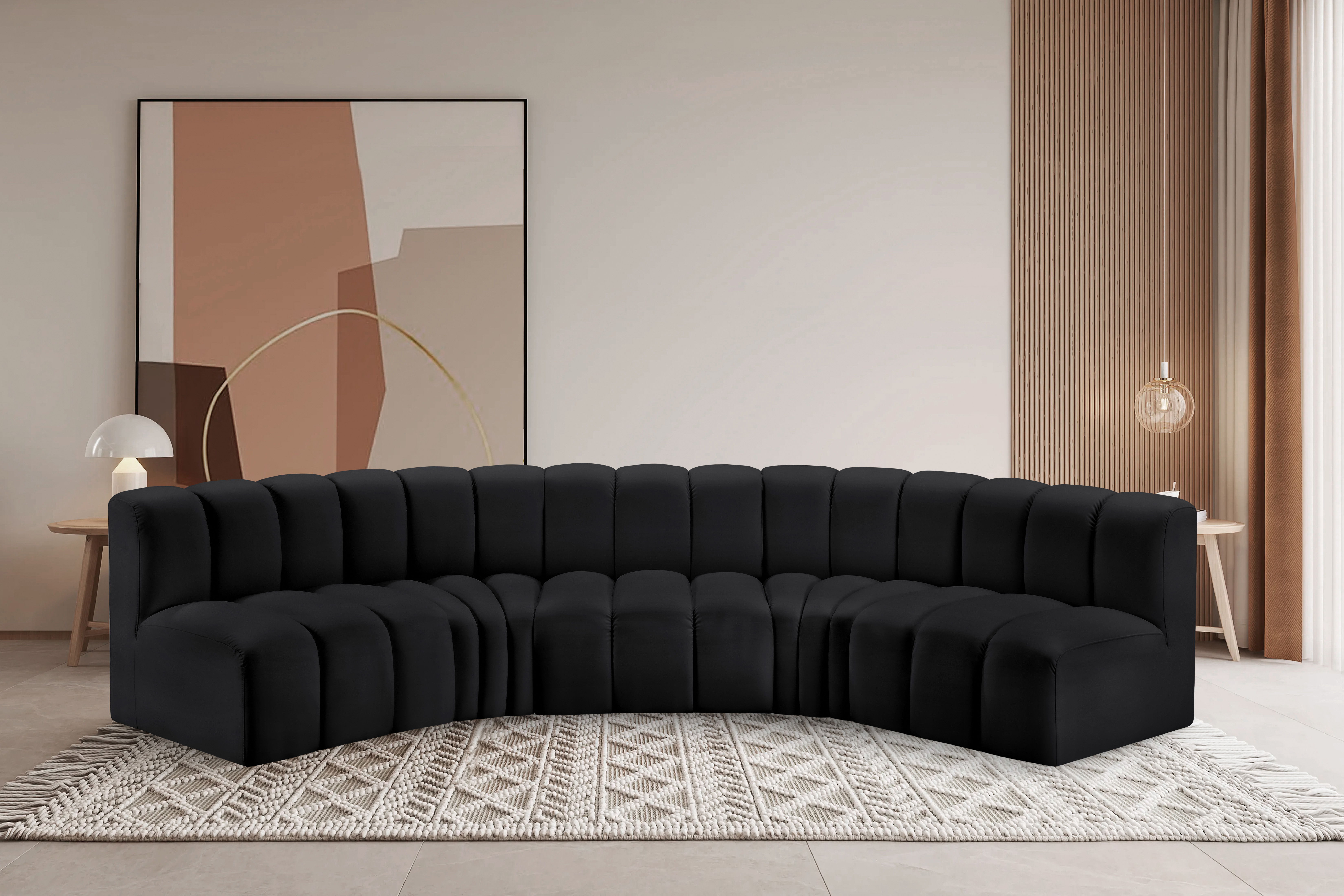 Arc - Faux Leather 5 Piece U-Shaped Modular Sofa - Black