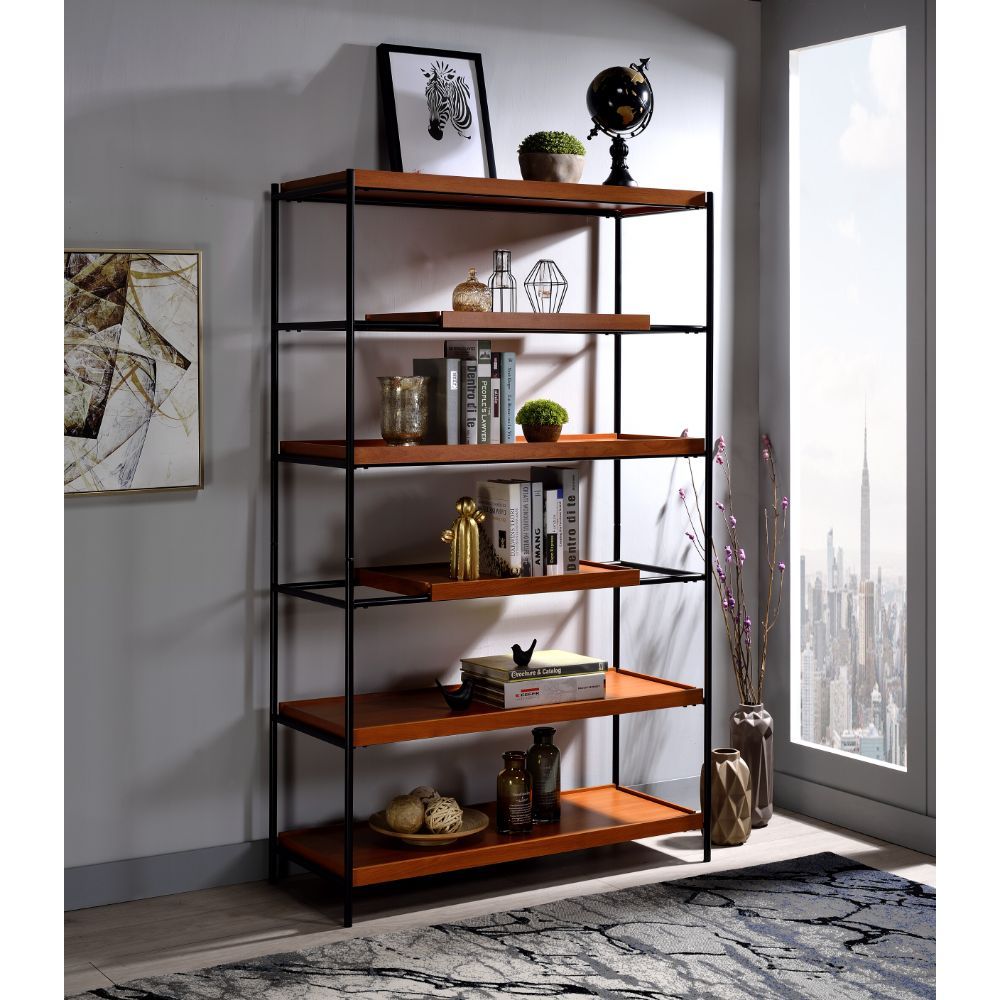 Oaken - Bookshelf - Honey Oak & Black, orange