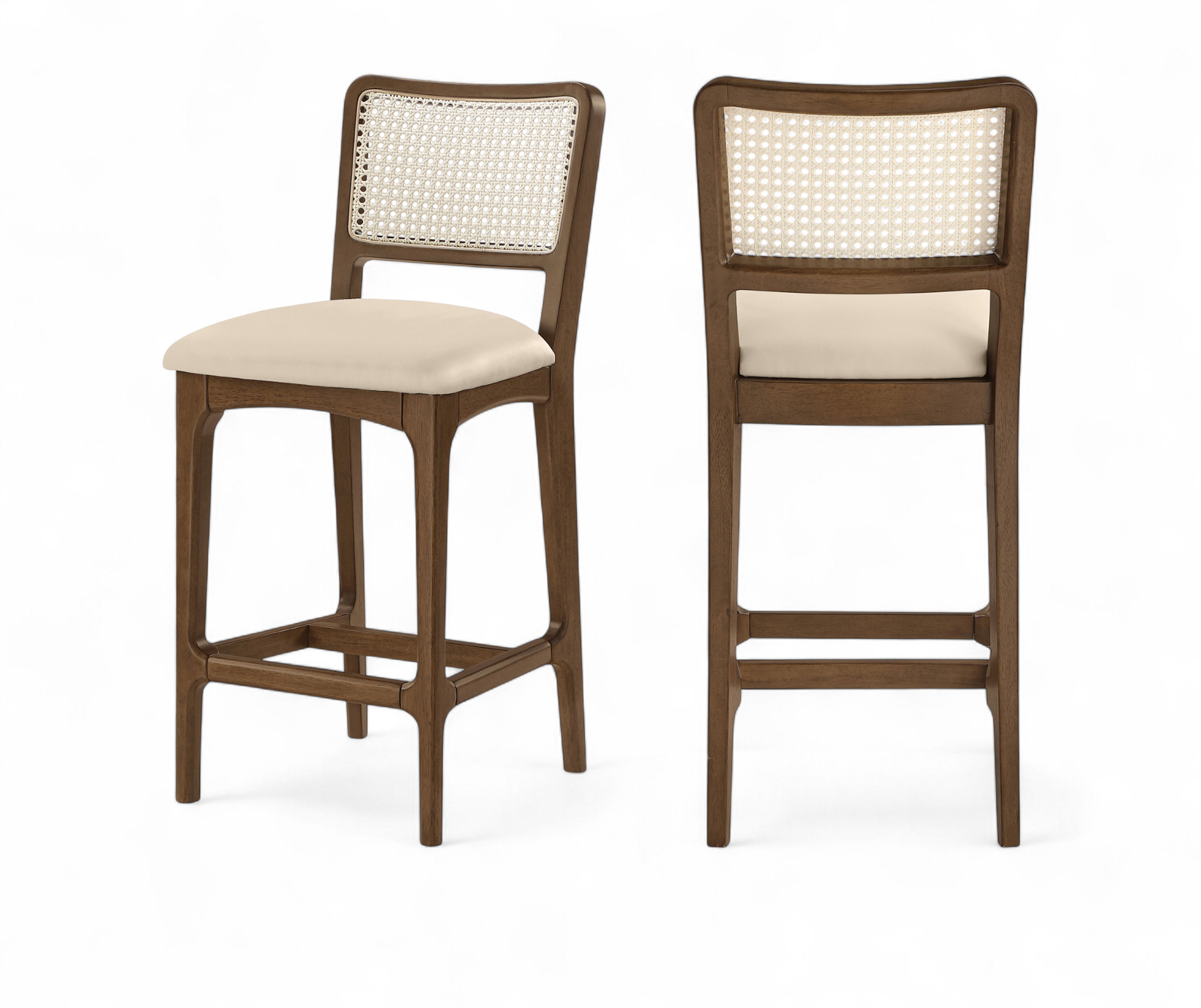 Atrium - Cane Back And Vegan Leather Upholstered Seat Counter Stool (Set of 2) - Beige