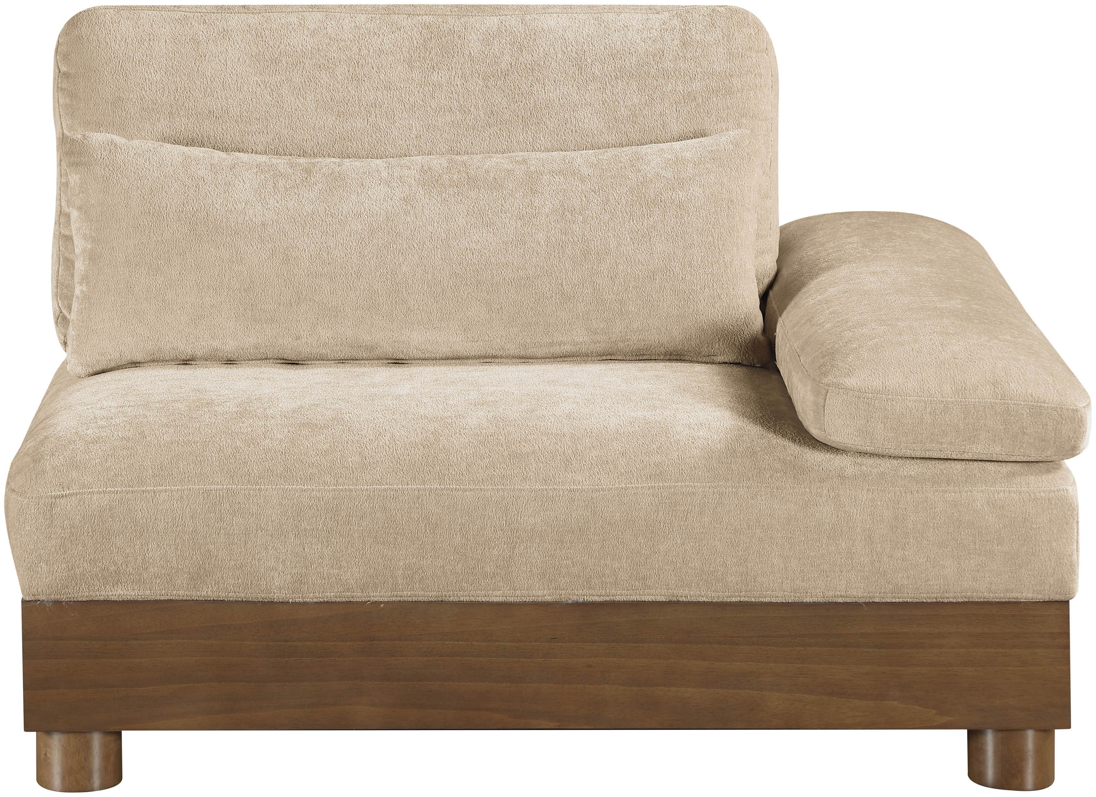 Turin - Chenille Fabric Upholstered Modular Right Arm Chair - Beige / Brown Walnut