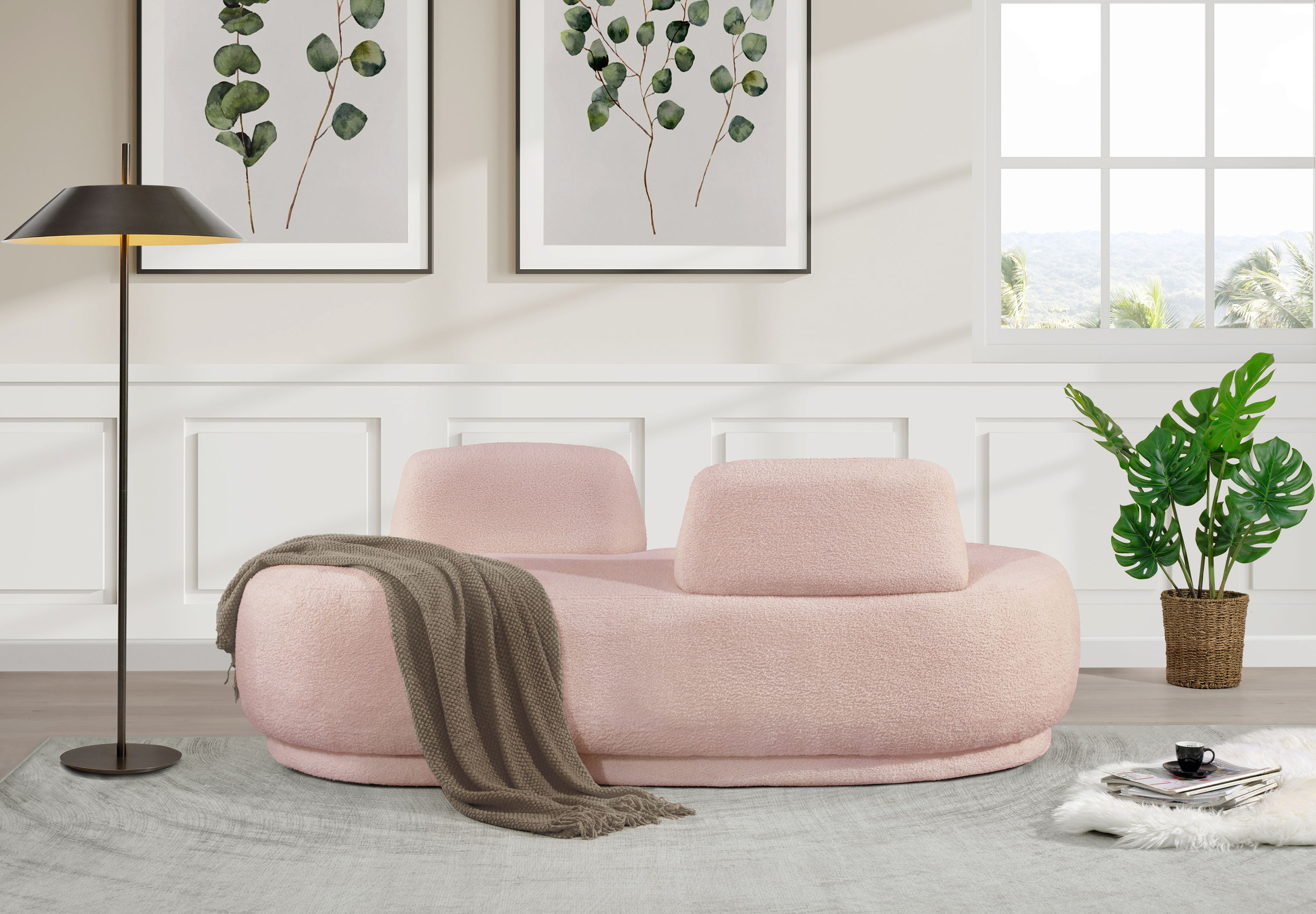 Argyle - Teddy Fabric Chaise / Loveseat - Pink