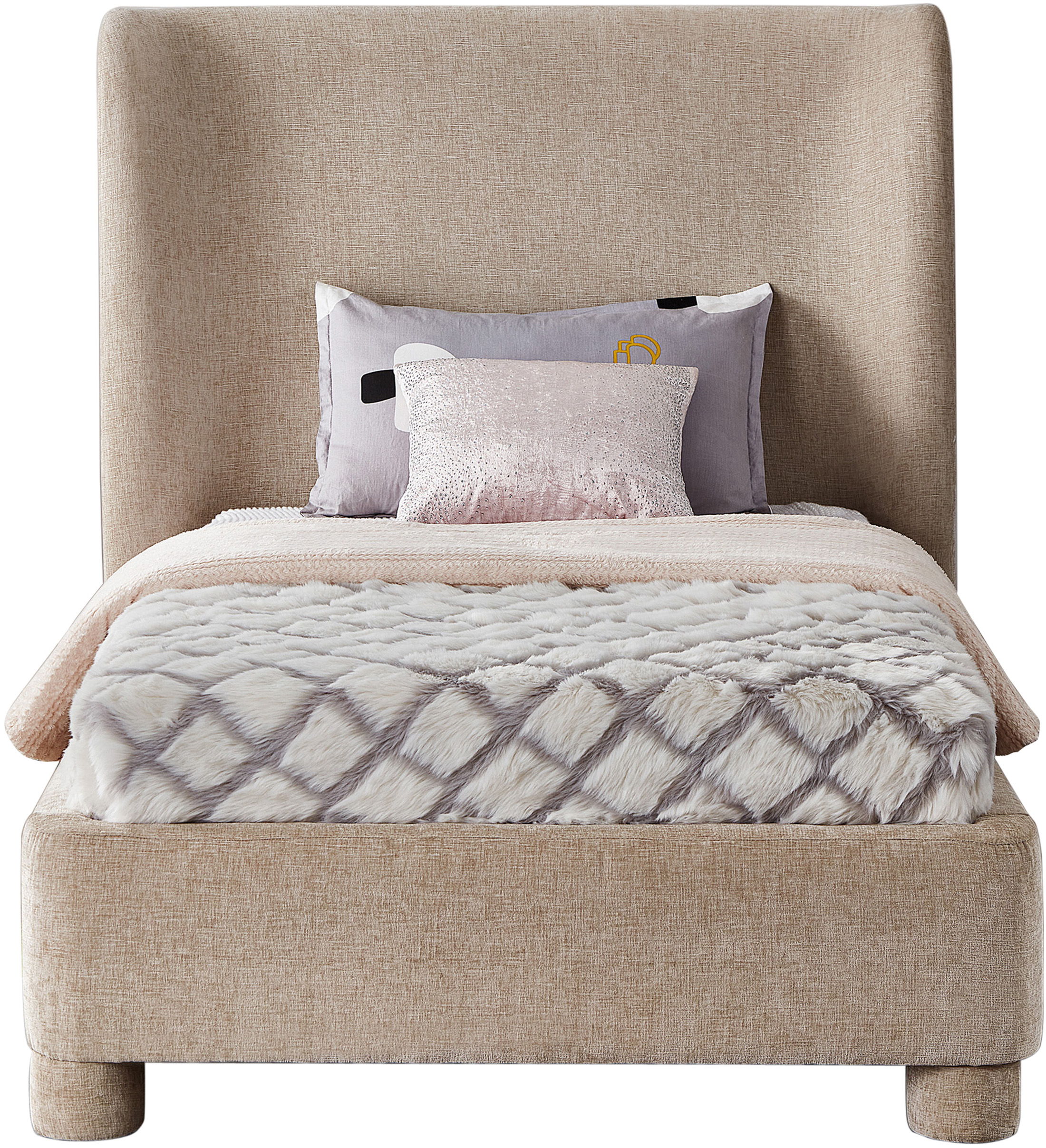 Penny - Chenille Fabric Twin Bed - Beige