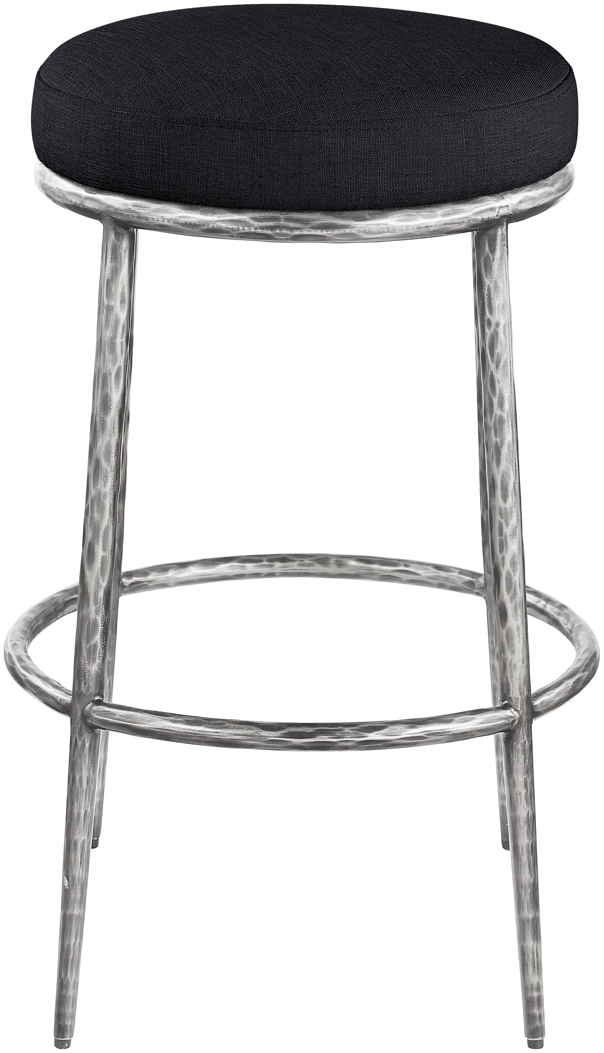 Ferro - Performance Fabric Upholstered Backless Bar Stool - Black / Antique Silver