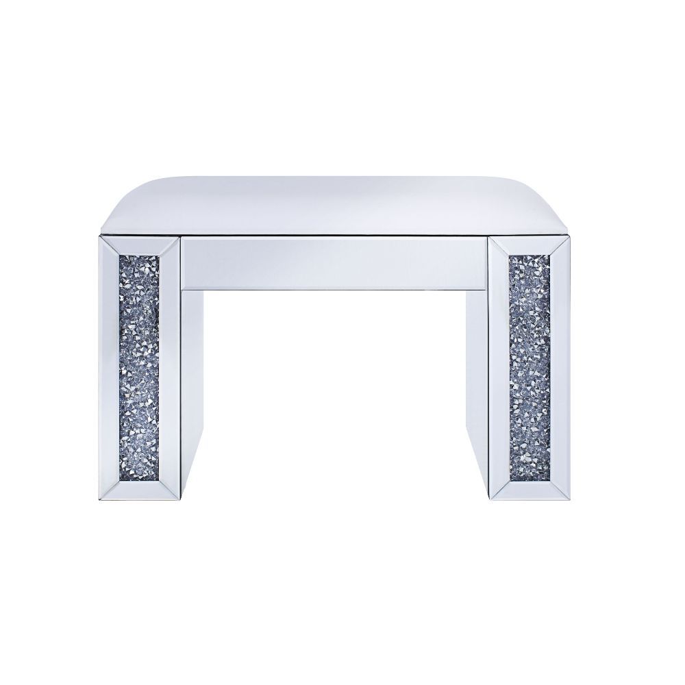 Noralie - Vanity Stool - Synthetic Leather , Mirrored & Faux Diamonds, silver, view 2