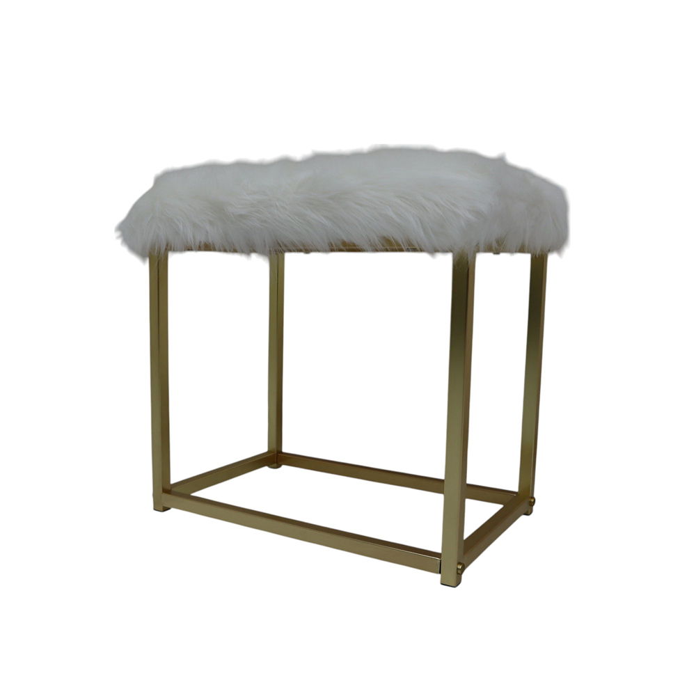 Adao - Vanity Mirror & Stool - Faux Fur, Mirror, Black & Brass, black, view 7