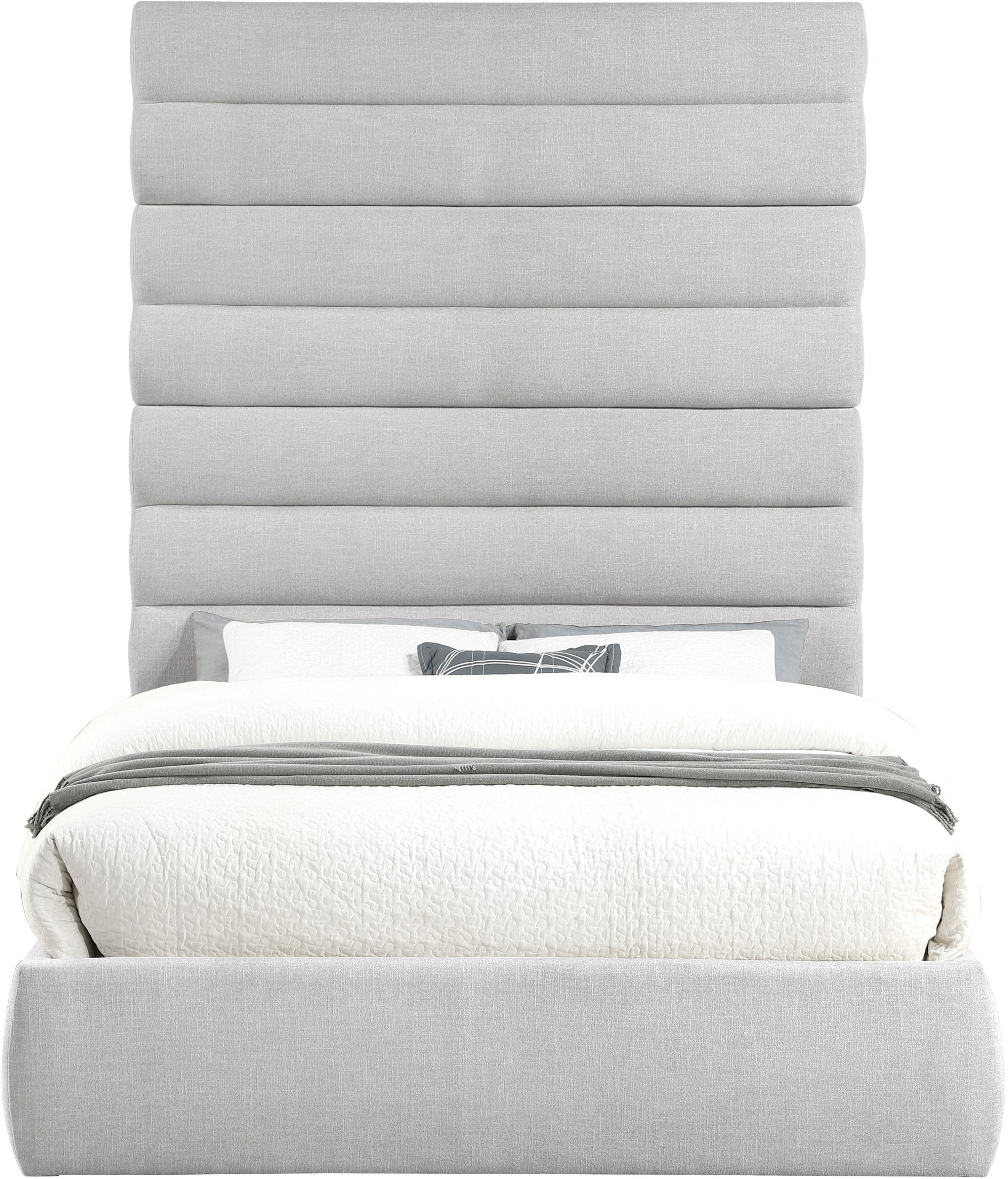 Adam - Linen Fabric Queen Bed With 89" Headboard - Gray