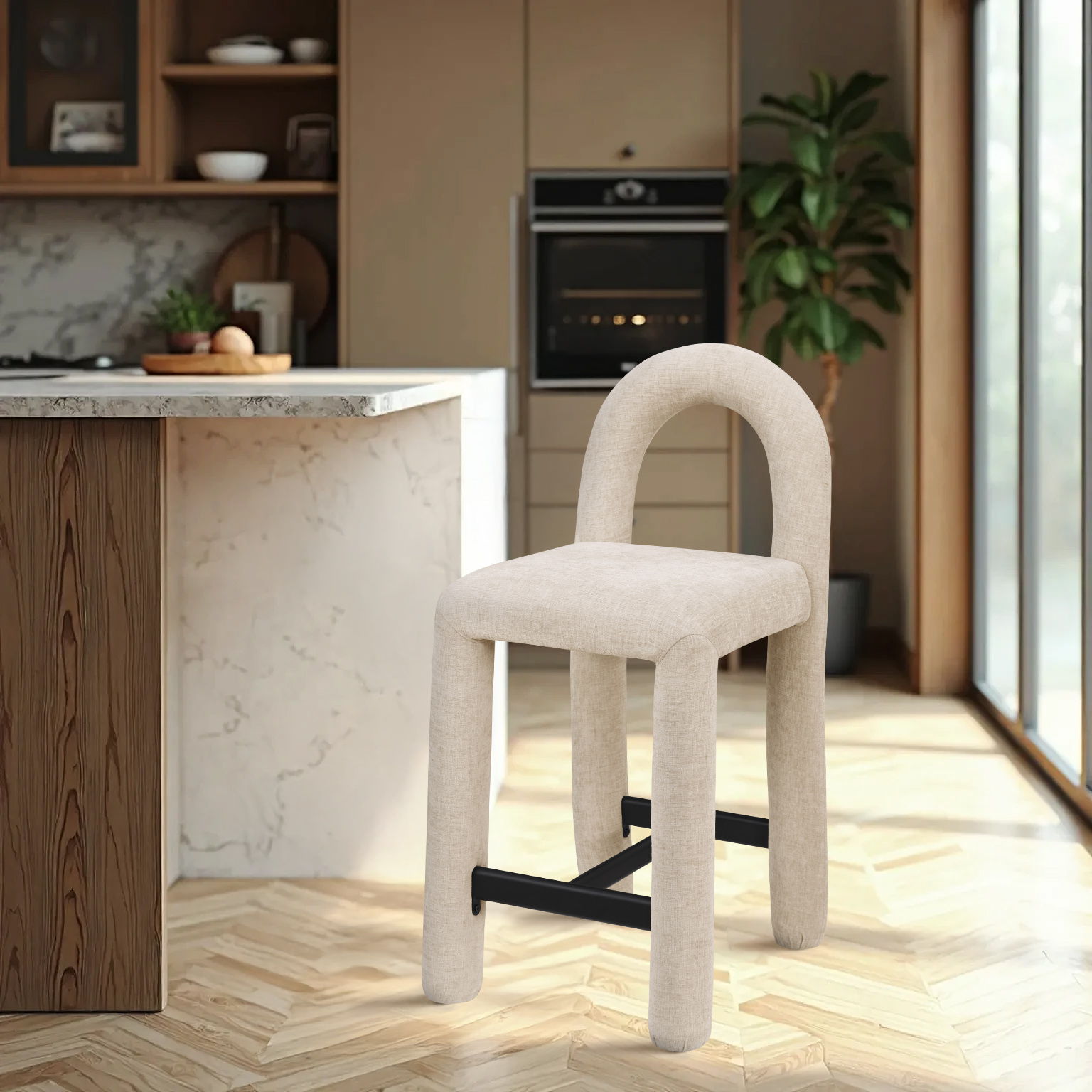 Amari - Chenille Fabric Stool - Beige