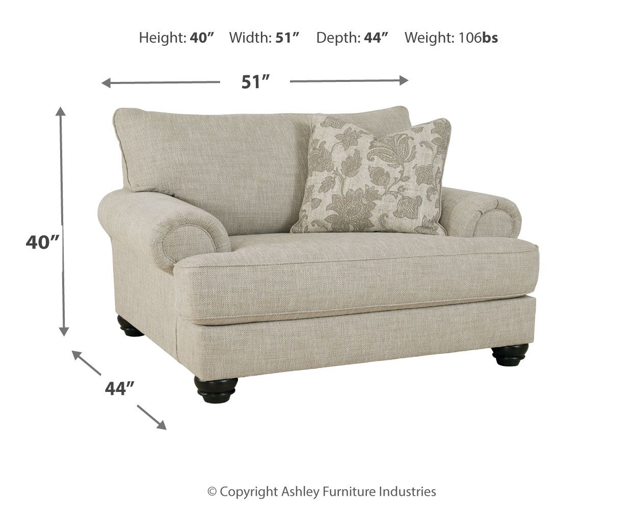 Ashley Furniture Asanti - Chair and a Half - Fog - Image 7