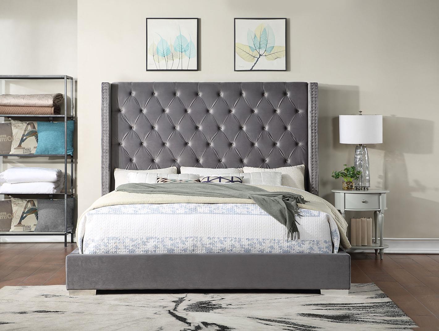B581 - Velvet King Bed - Gray