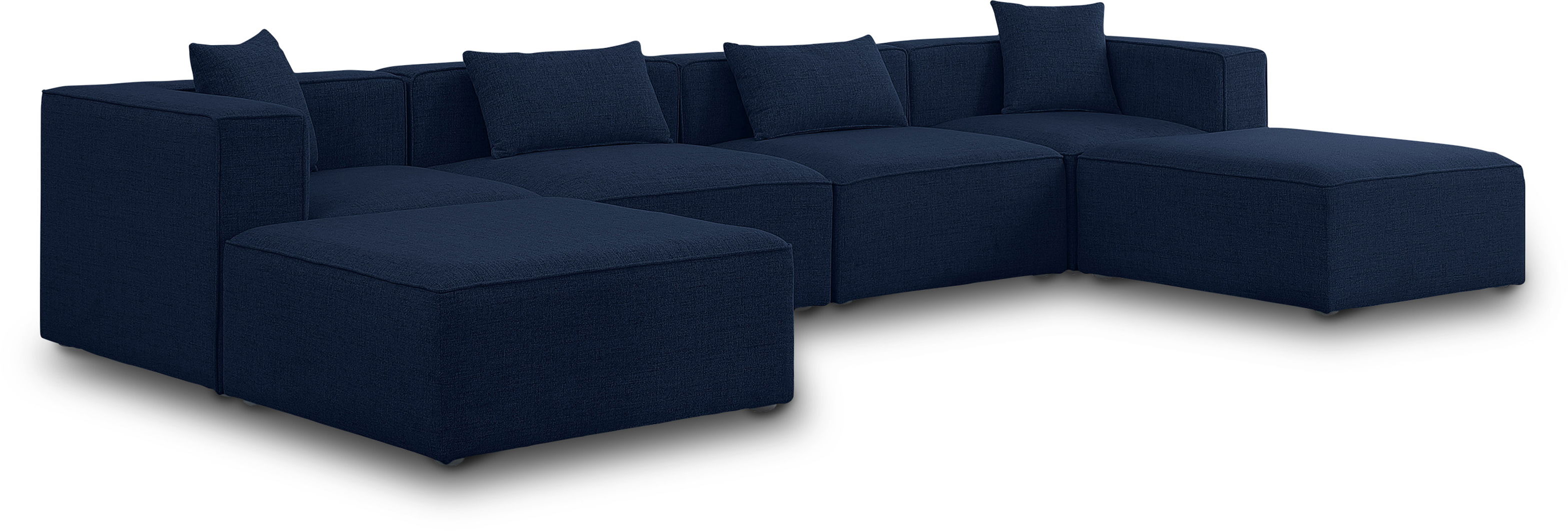 Cube - Linen 6 Piece Modular Double Chaise Sectional - Navy