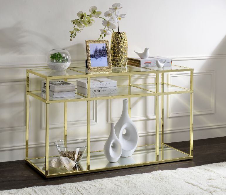 Uchenna - Sofa Table - Clear Glass & Gold, gold