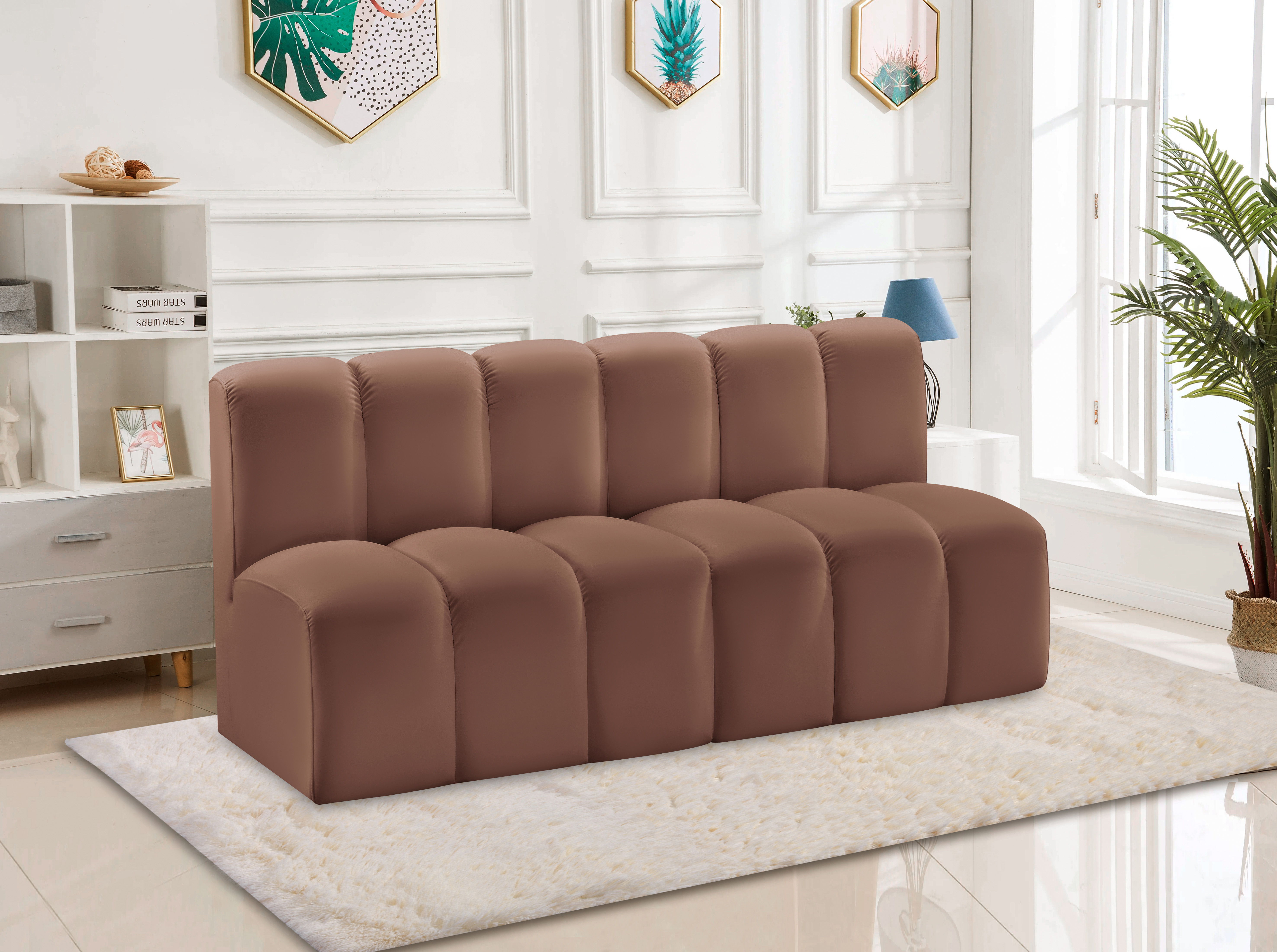 Arc - Faux Leather 2 Pieces Modular Sofa - Cognac